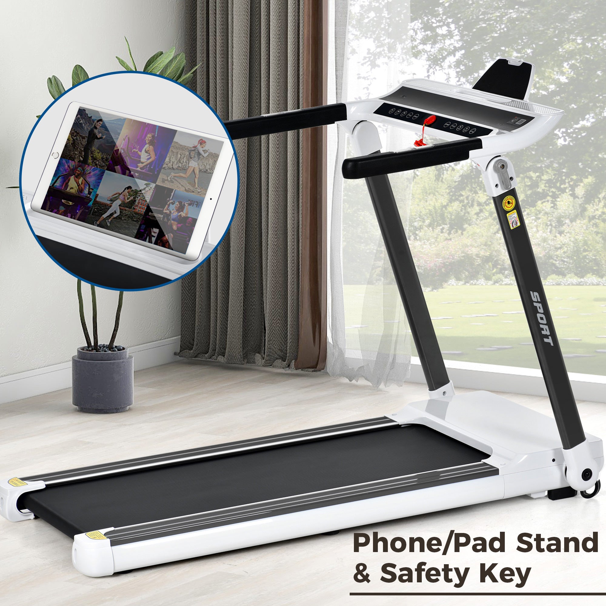 Portable Compact Treadmill;Electric Motorized  3.5HP;14KM/H;Medium Running Machine Motorised Gym 330lbs;Foldable for Home Gym Fitness Workout Jogging Walking;Bluetooth Speaker  APP FITIME