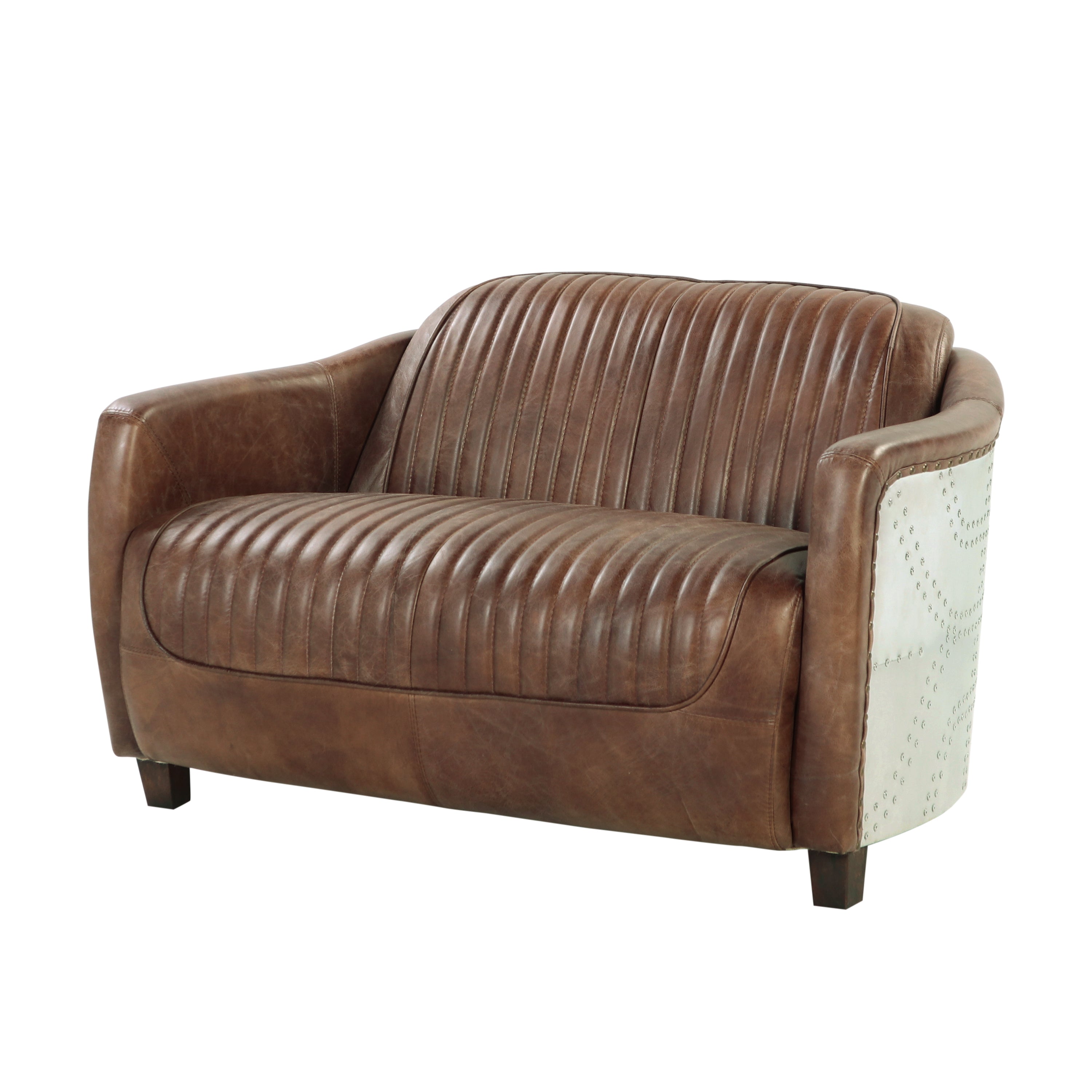 ACME Brancaster Loveseat in Retro Brown Top Grain Leather & Aluminum 53546