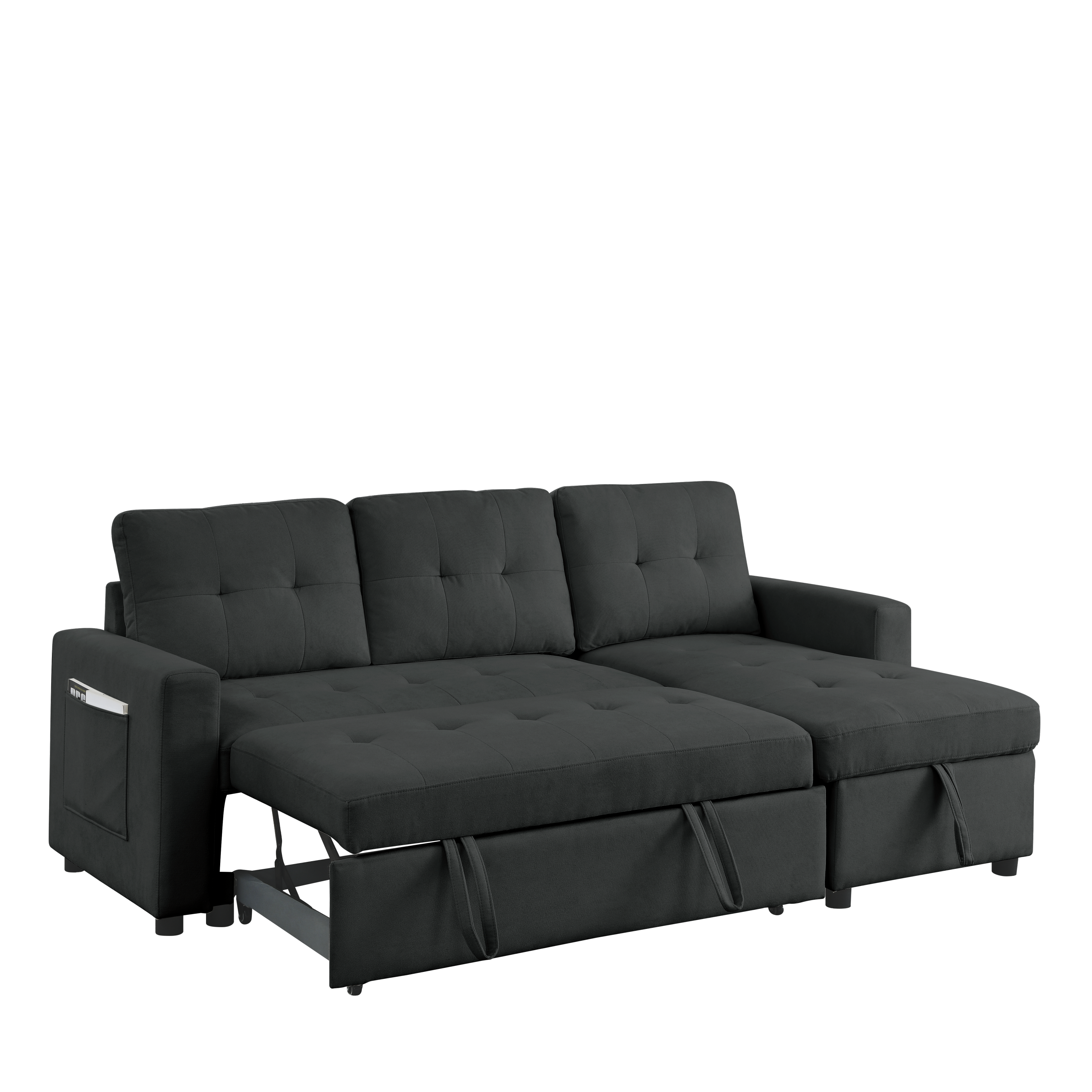 MH 78.5" Sleeper Sofa Bed Reversible Sectional Couch with Storage Chaise and Side storage bag for Small Space Living Room Furniture Set