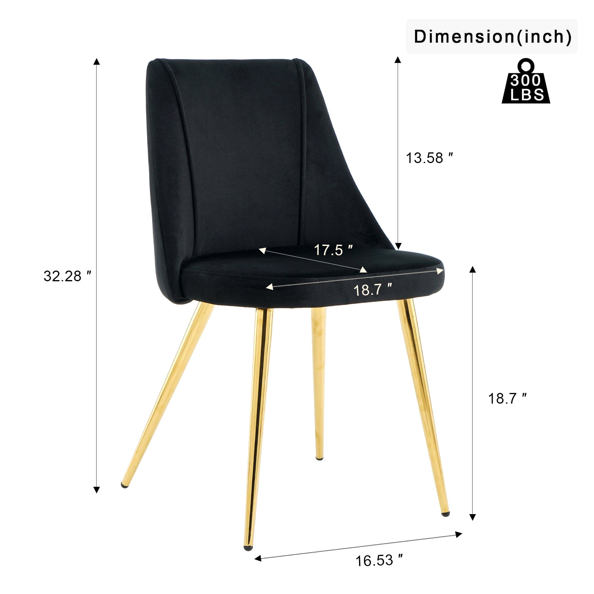 Modern simple velvet dining black chair home bedroom stool back dressing chair student desk chair gold metal legs(set of 4)