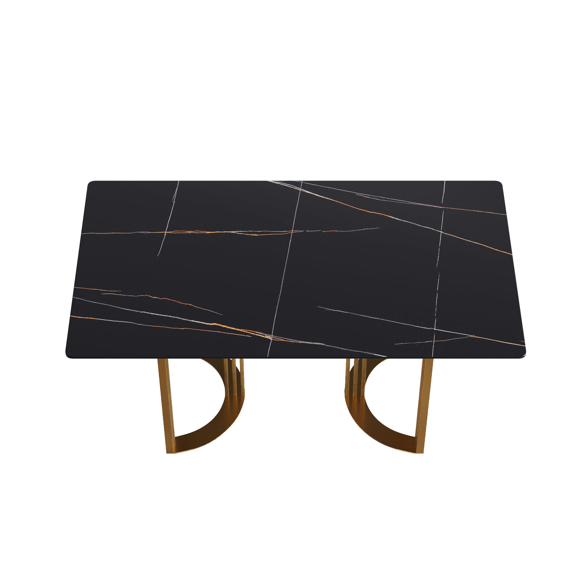 63"Modern artificial stone black straight edge golden metal leg dining table -6 people