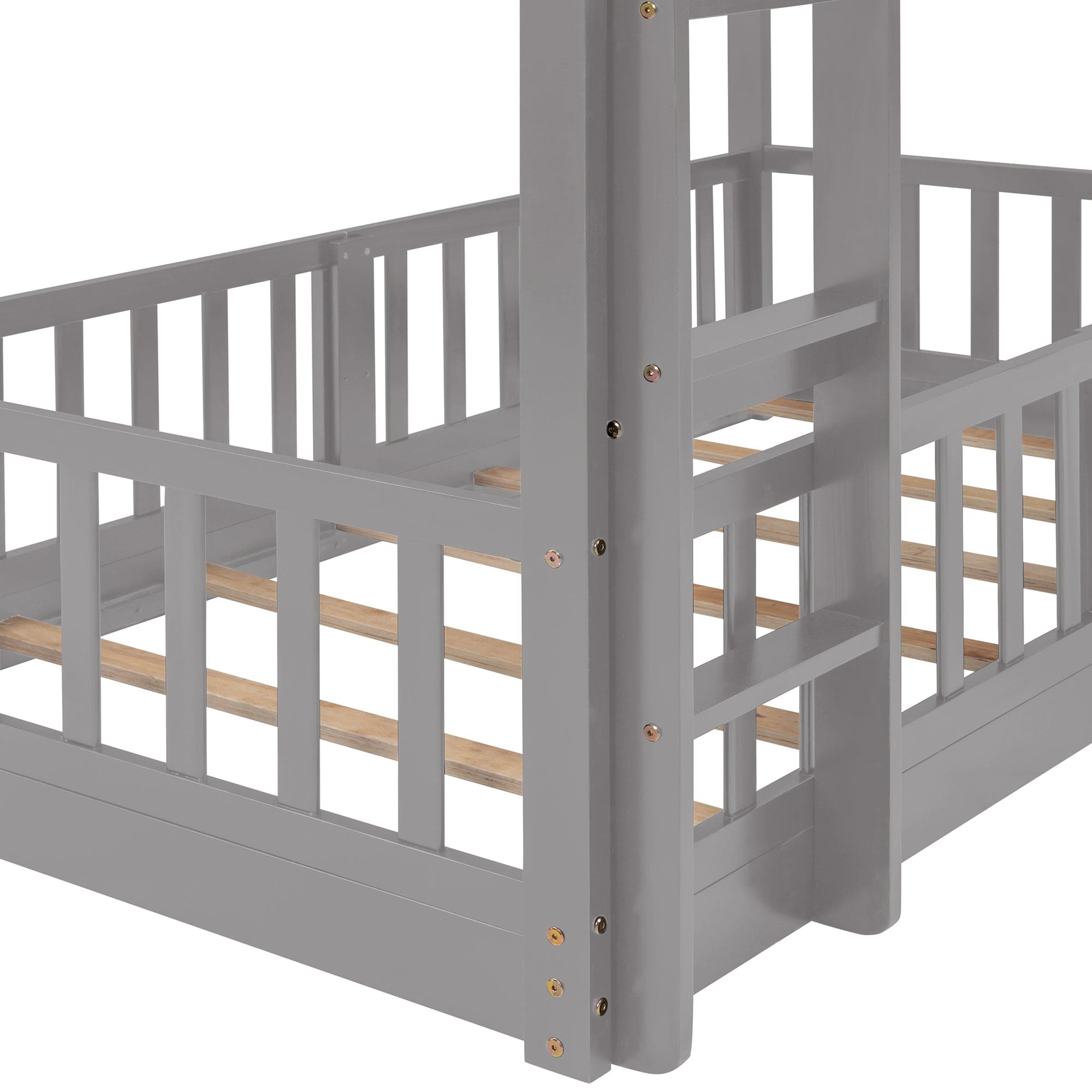 Twin Over Twin Bunk Bed with Slide and Ladder, Gray（Old SKU:LP000009AAE）