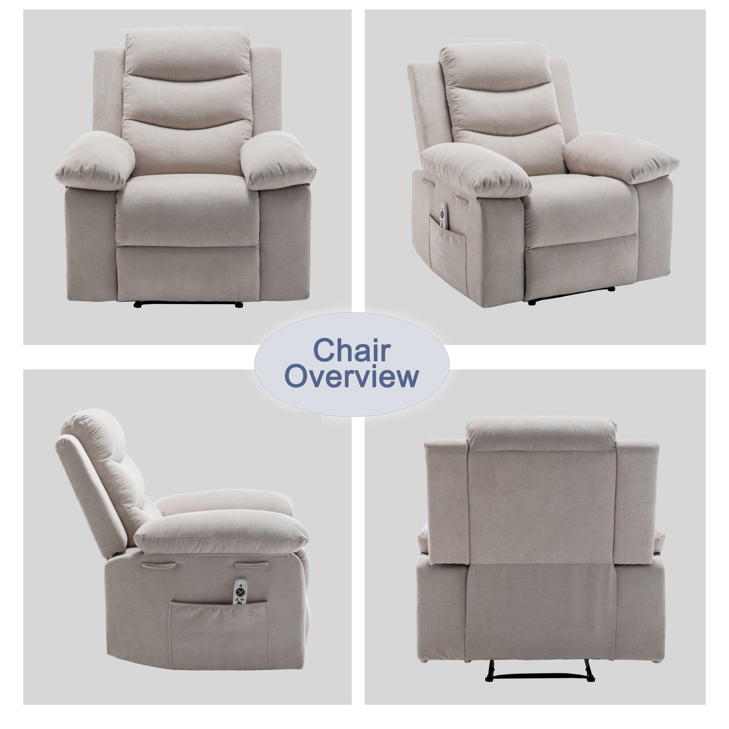 Power Recliner Chair with Adjustable Massage Function, Recliner Chair with
Heating System for Living Room, Beige color fabric