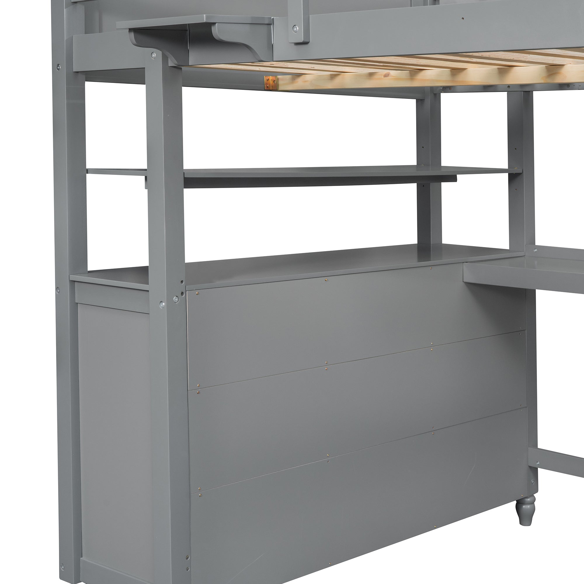 Full size Loft Bed with Drawers and Desk, Wooden Loft Bed with Shelves - Gray(OLD SKU:LT001529AAE)