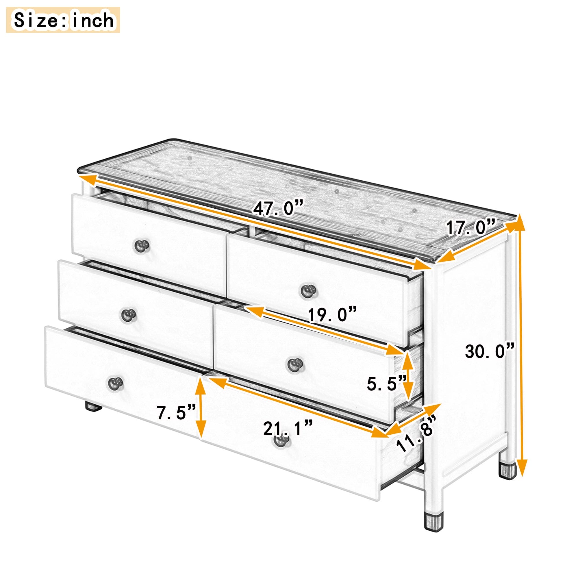 Wooden Storage Dresser with 6 Drawers,Storage Cabinet for kids Bedroom,White+Gray