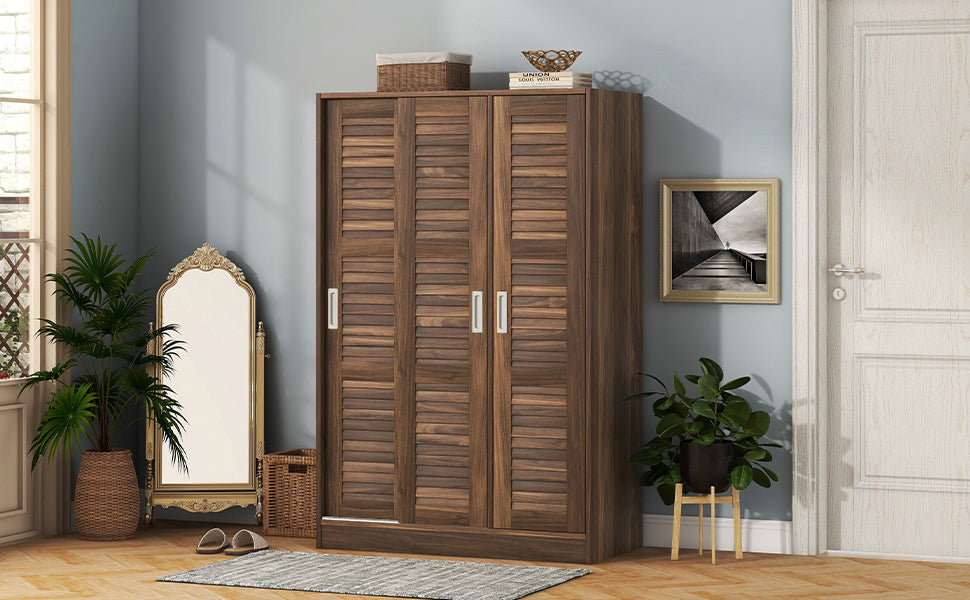 3-Door Shutter Wardrobe with shelves, Walnut