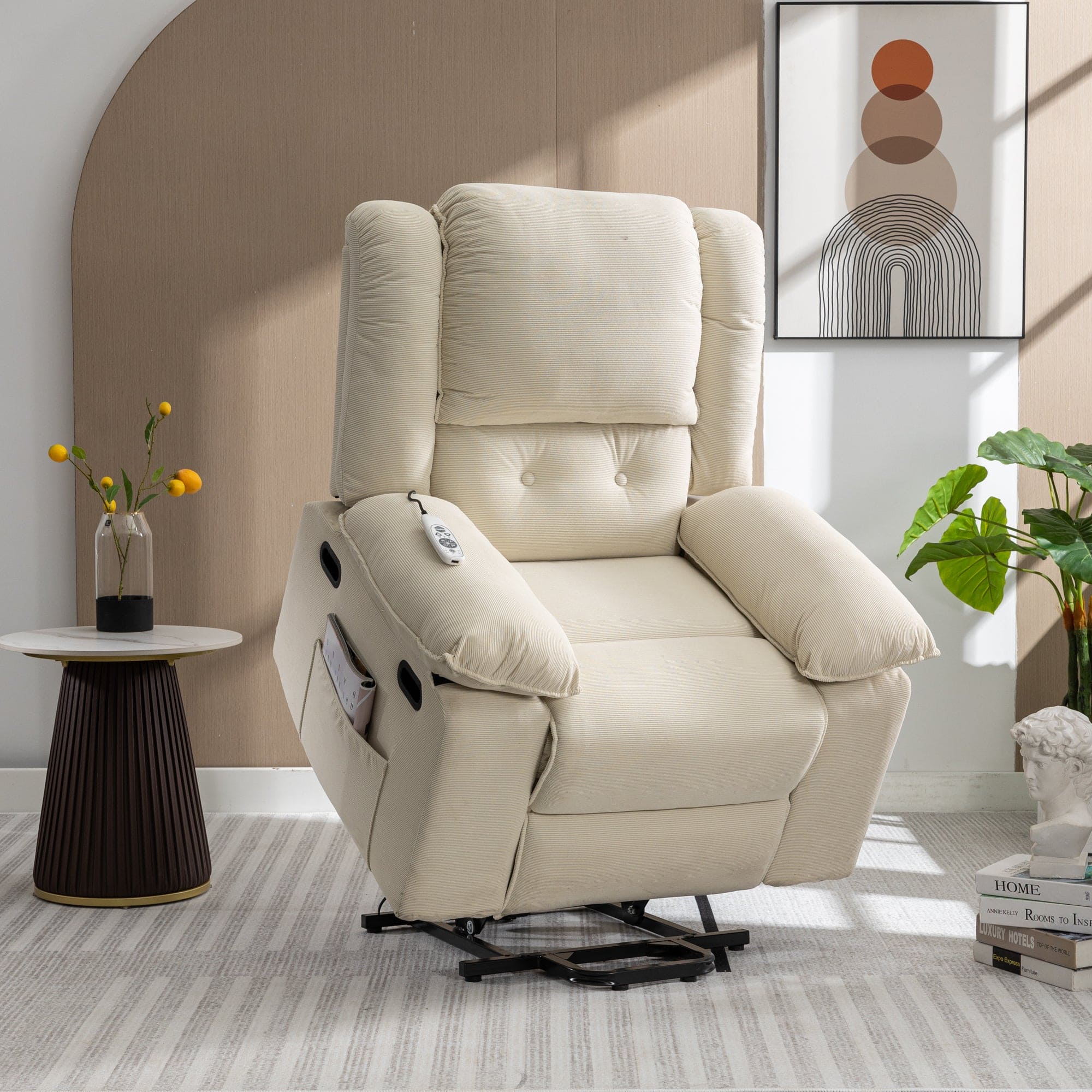 Massage Recliner,Power Lift Chair for Elderly with Adjustable Massage and Heating Function,Recliner Chair with Infinite Position and Side Pocket for Living Room ,Beige