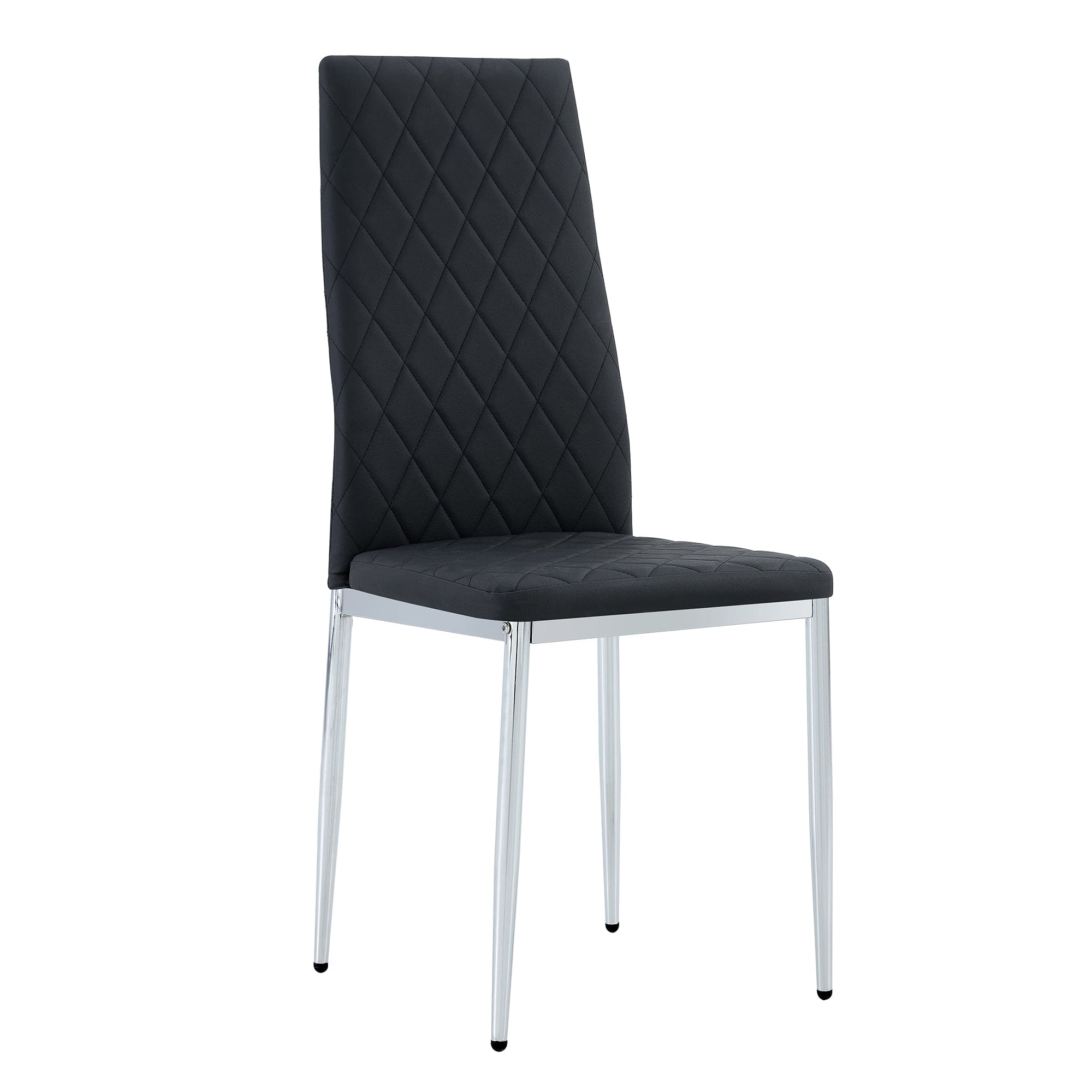 Checkered armless high back dining chair, 4-piece set, black chair and electroplated metal legs, office chair. Suitable for restaurants, living rooms, kitchens, and offices.W115162605  0924