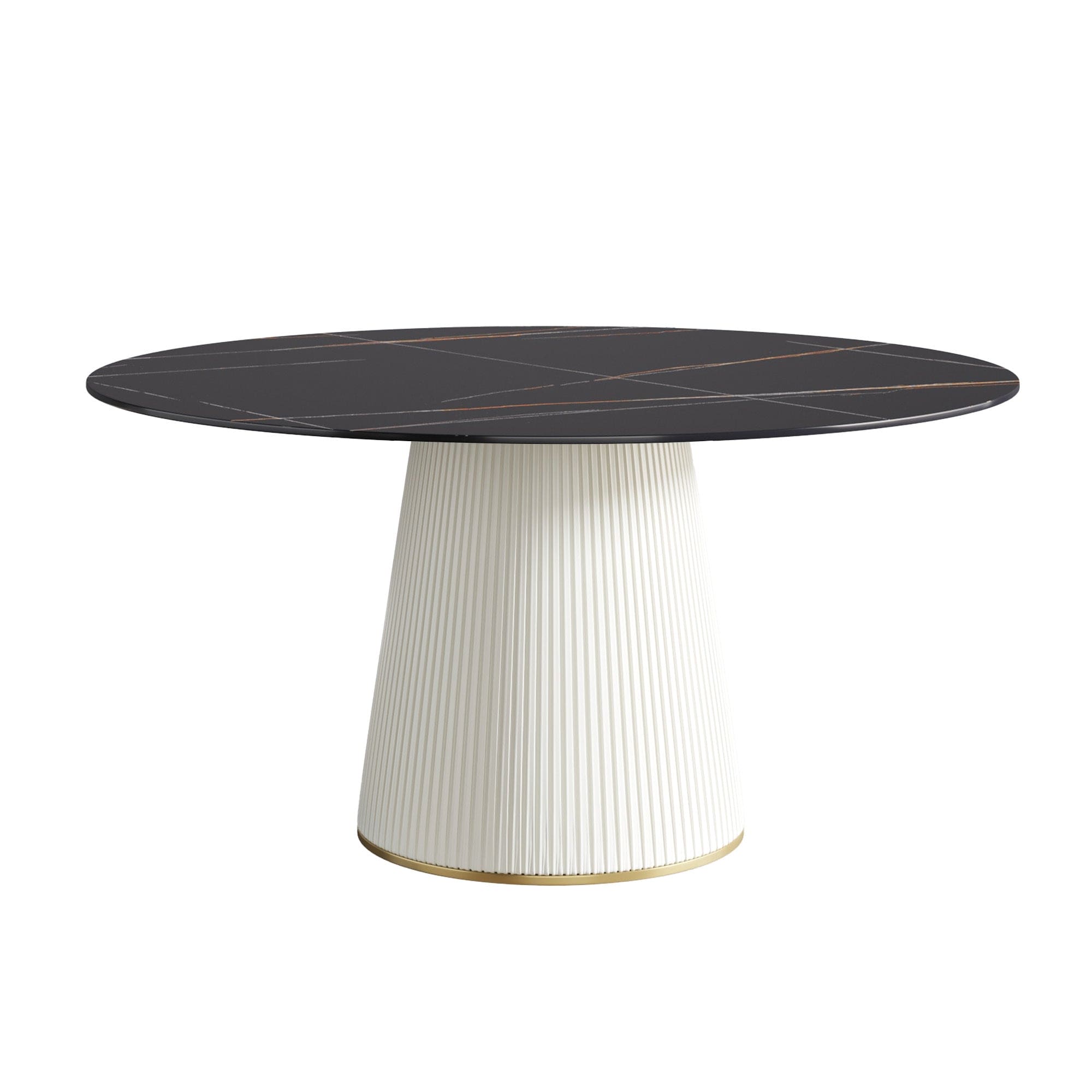 59.05 "Modern black artificial stone round beige plywood PU base dining table-can accommodate 8 people. (Not including chairs. )