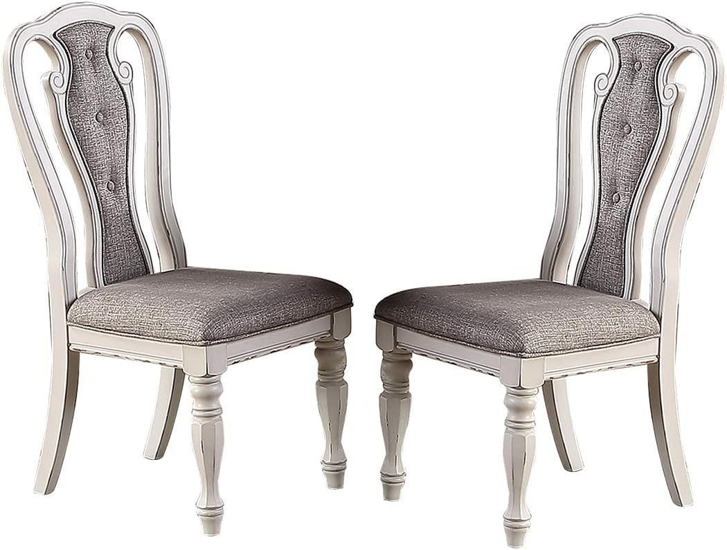 Set of 2 Dining Chairs Grey Upholstered Tufted unique Design Chairs Back Cushion Seat Dining Room