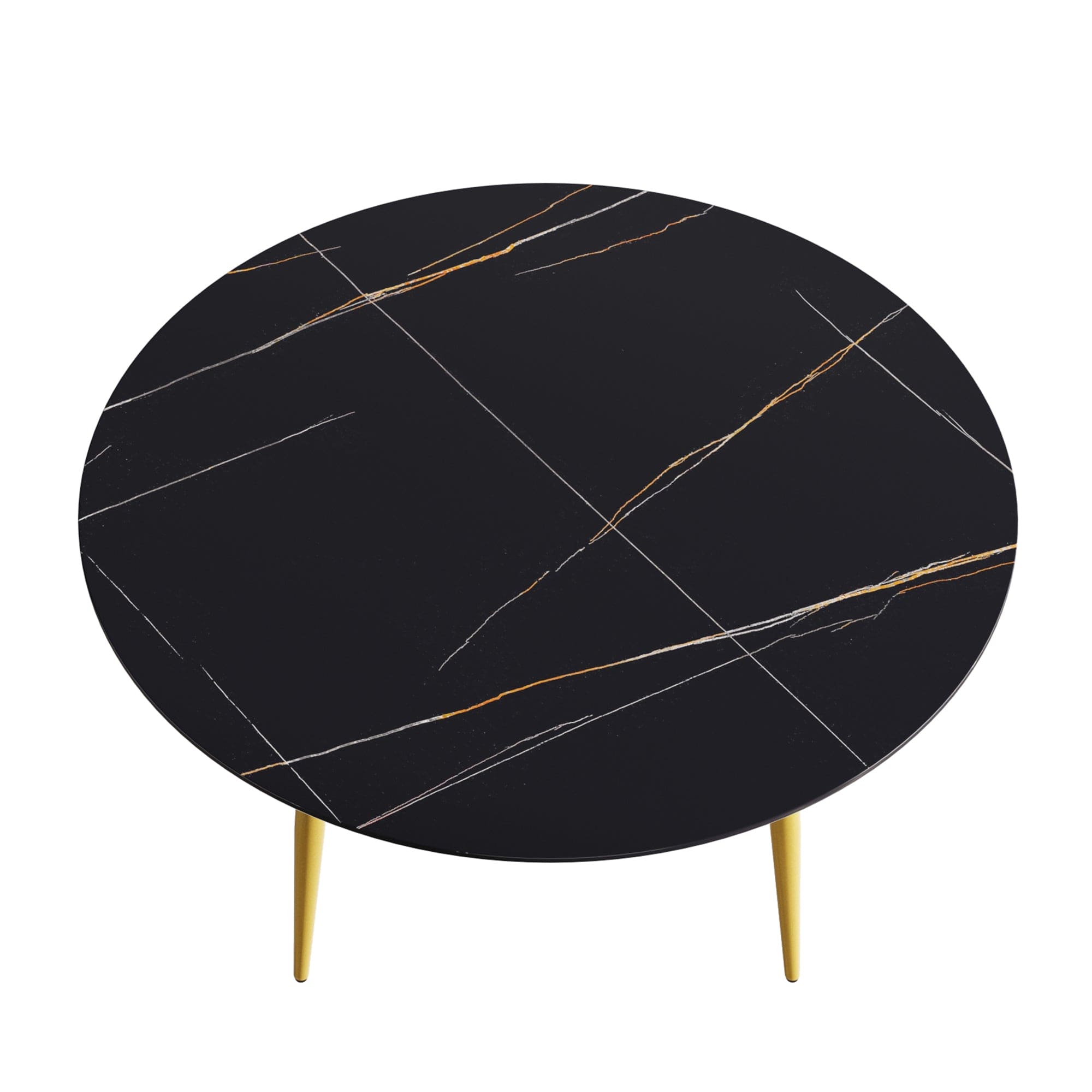 59.05"Modern man-made stone round golden metal dining table-position for 6 people