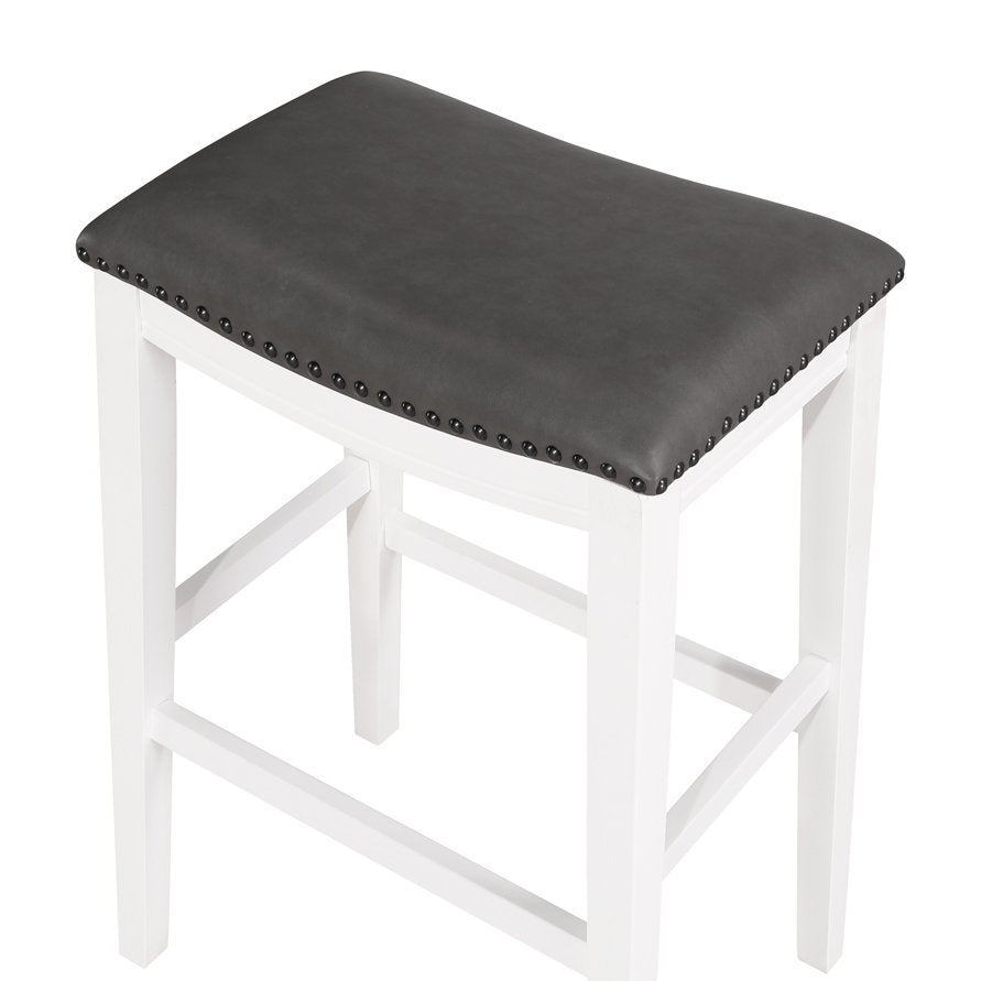 Saddle Stool, -29" Barstool, White/Dark Gray PU, Set of 2