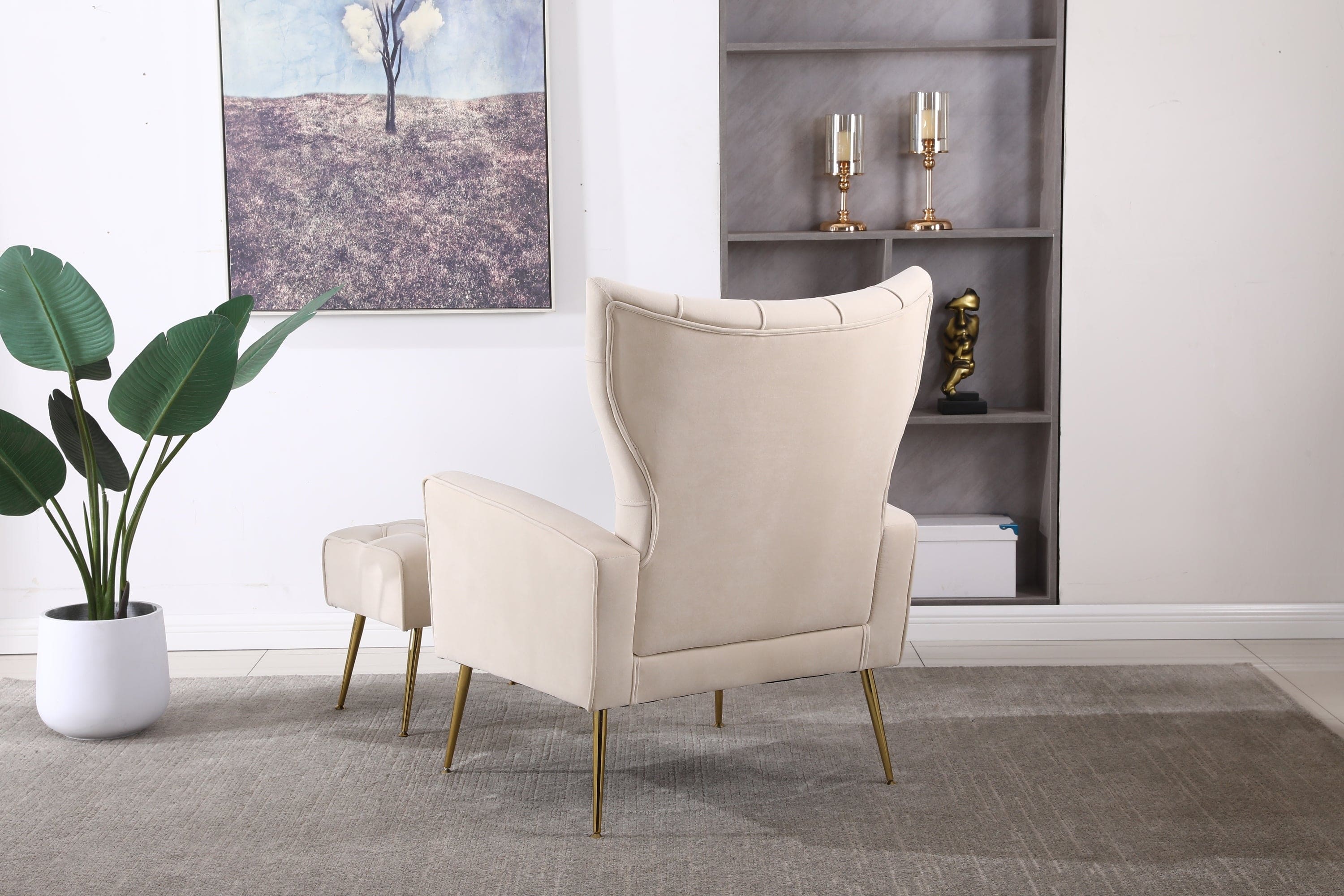 Modern Accent Chair with Ottoman,  Comfy  Armchair for Living Room, Bedroom, Apartment, Office (Beige)