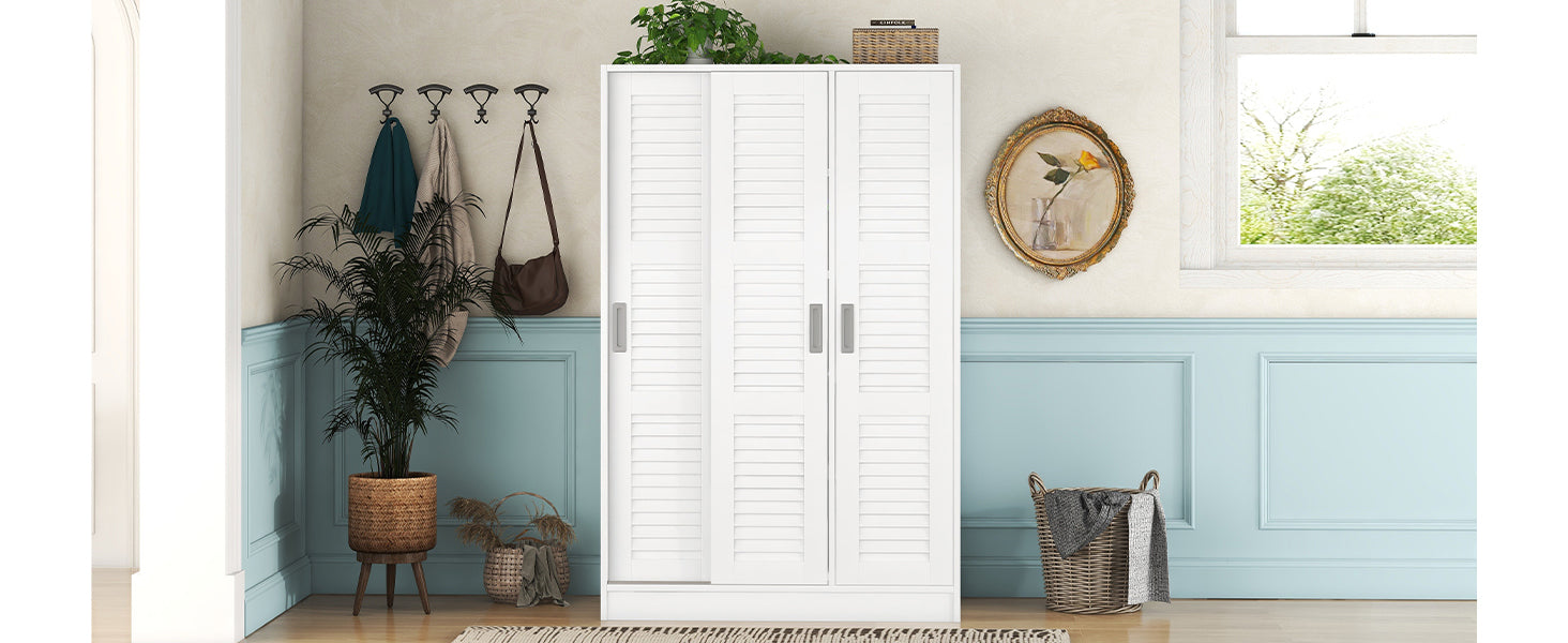 3-Door Shutter Wardrobe with shelves, White