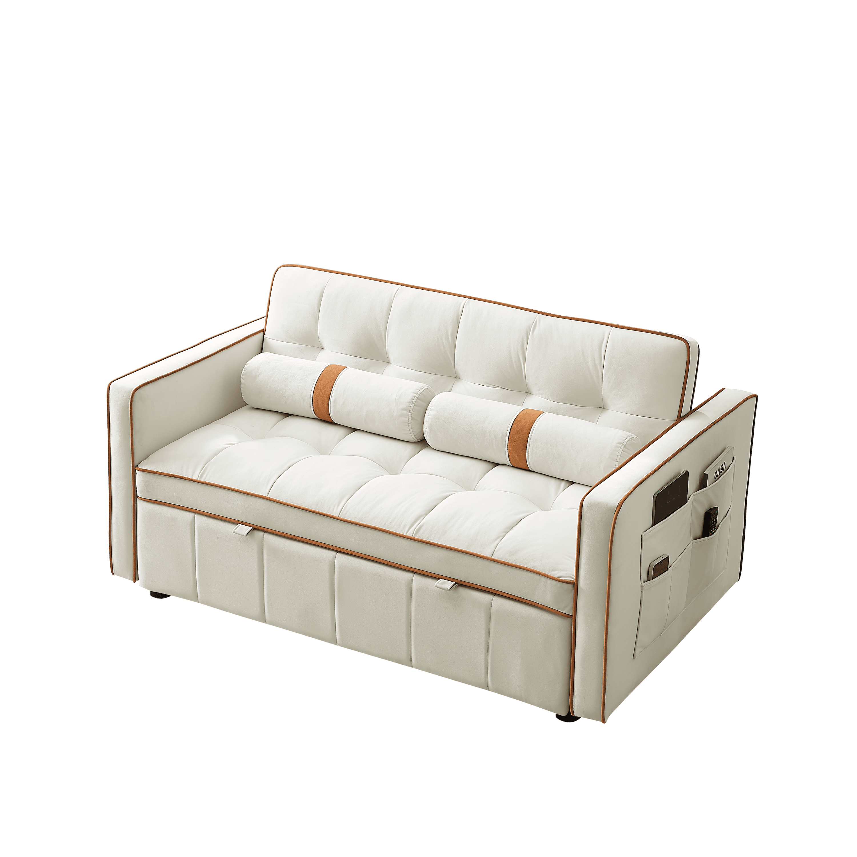 Modern 55.5" Pull Out Sleep Sofa Bed 2 Seater Loveseats Sofa Couch with side pockets, Adjsutable Backrest and Lumbar Pillows for Apartment Office Living Room