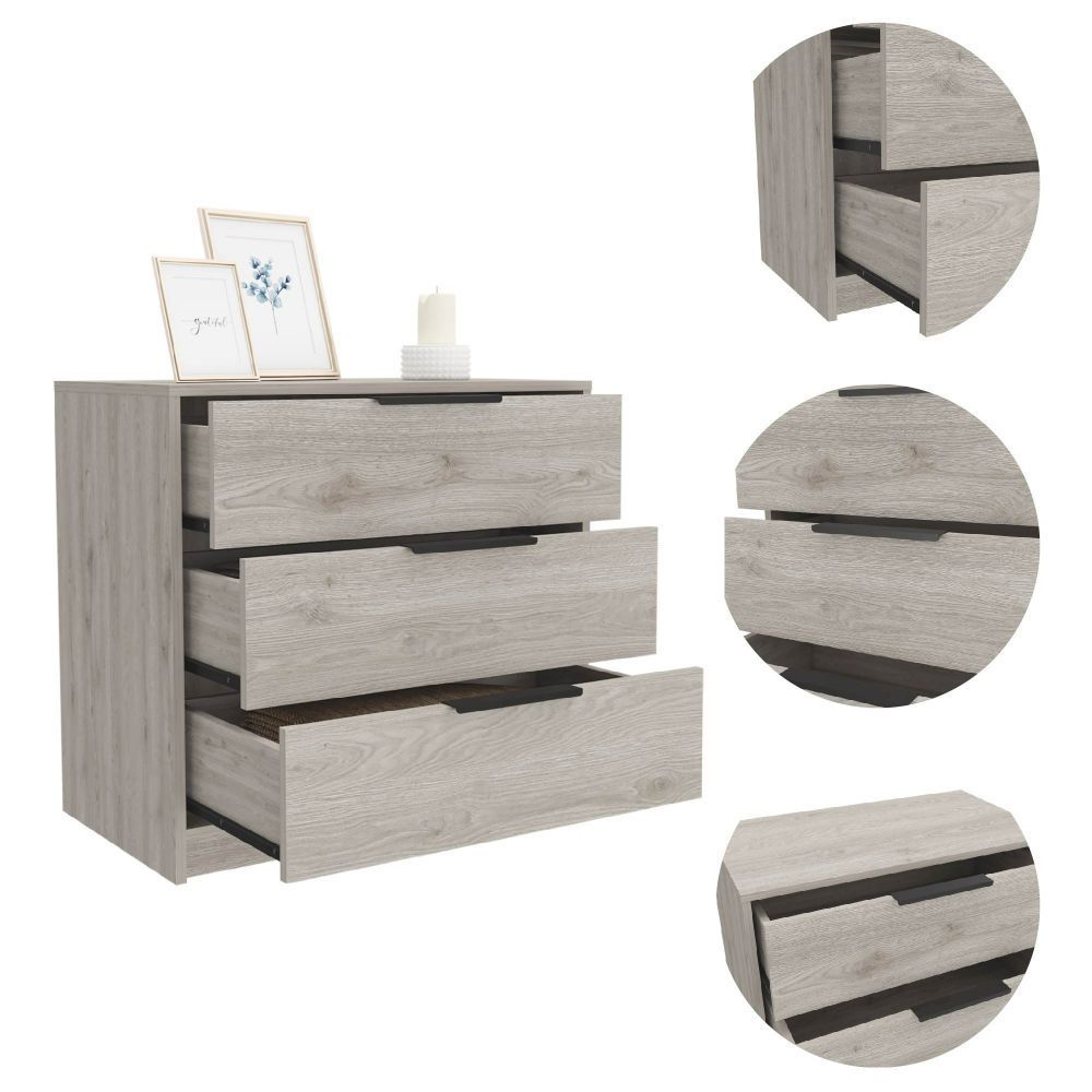 3 Drawers Dresser Maryland, Superior Top, Light Gray Finish