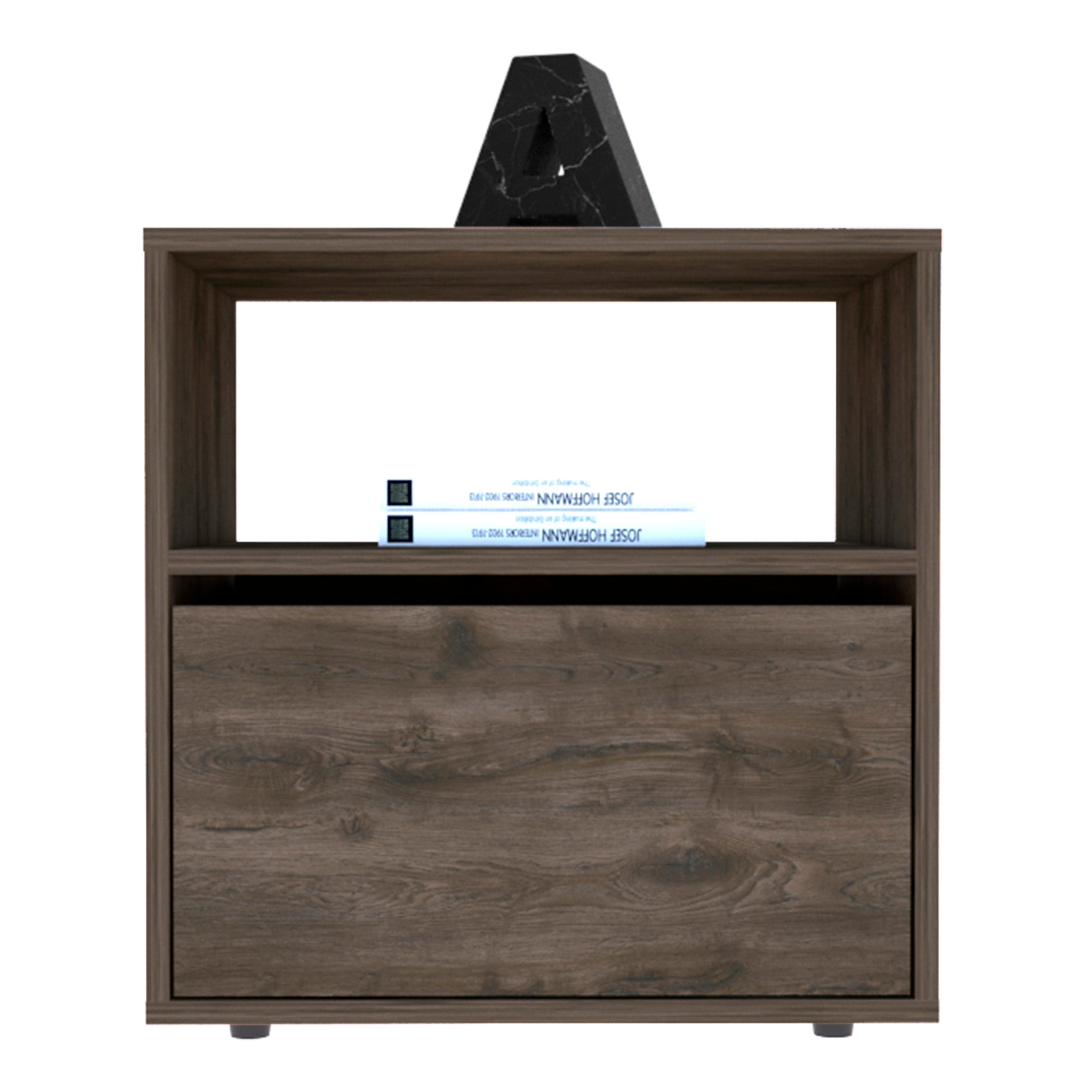 Galanto Nightstand, One Open Shelf, One Cabinet -Dark Brown / Black