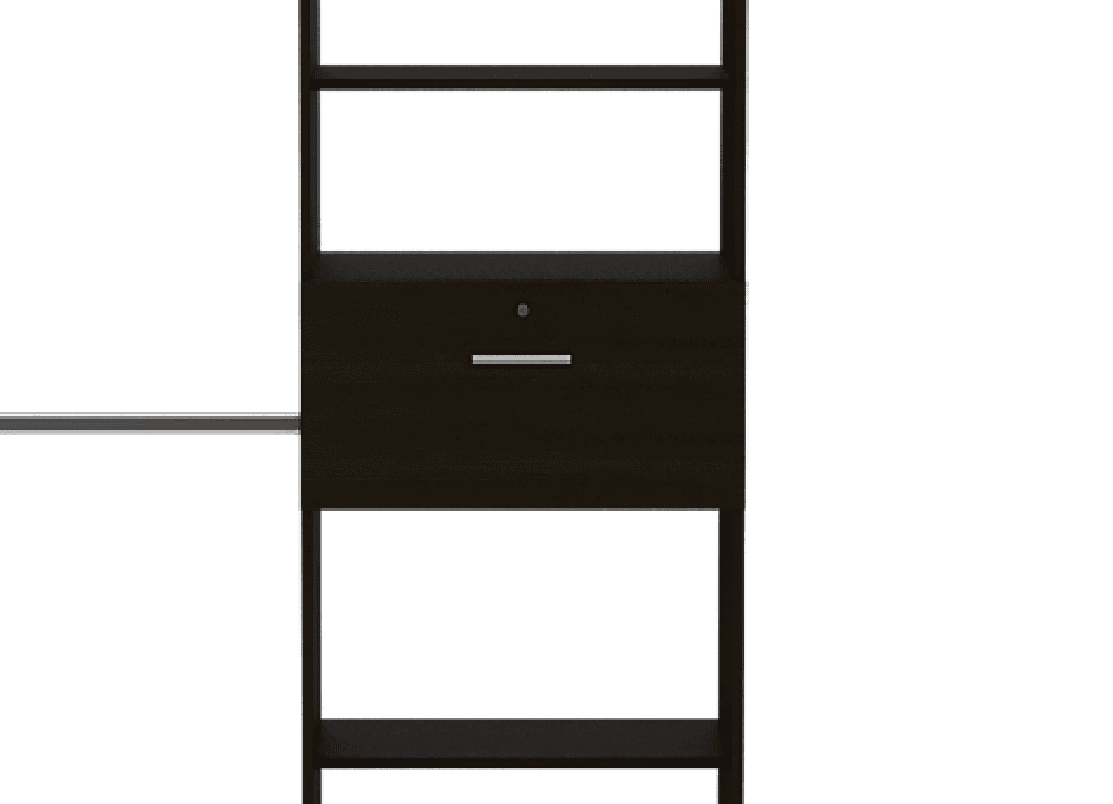 Plego 70"W - 118"W Drawers Closet System, One Drawer,Three Hanging Rods, Five Shelves -Black