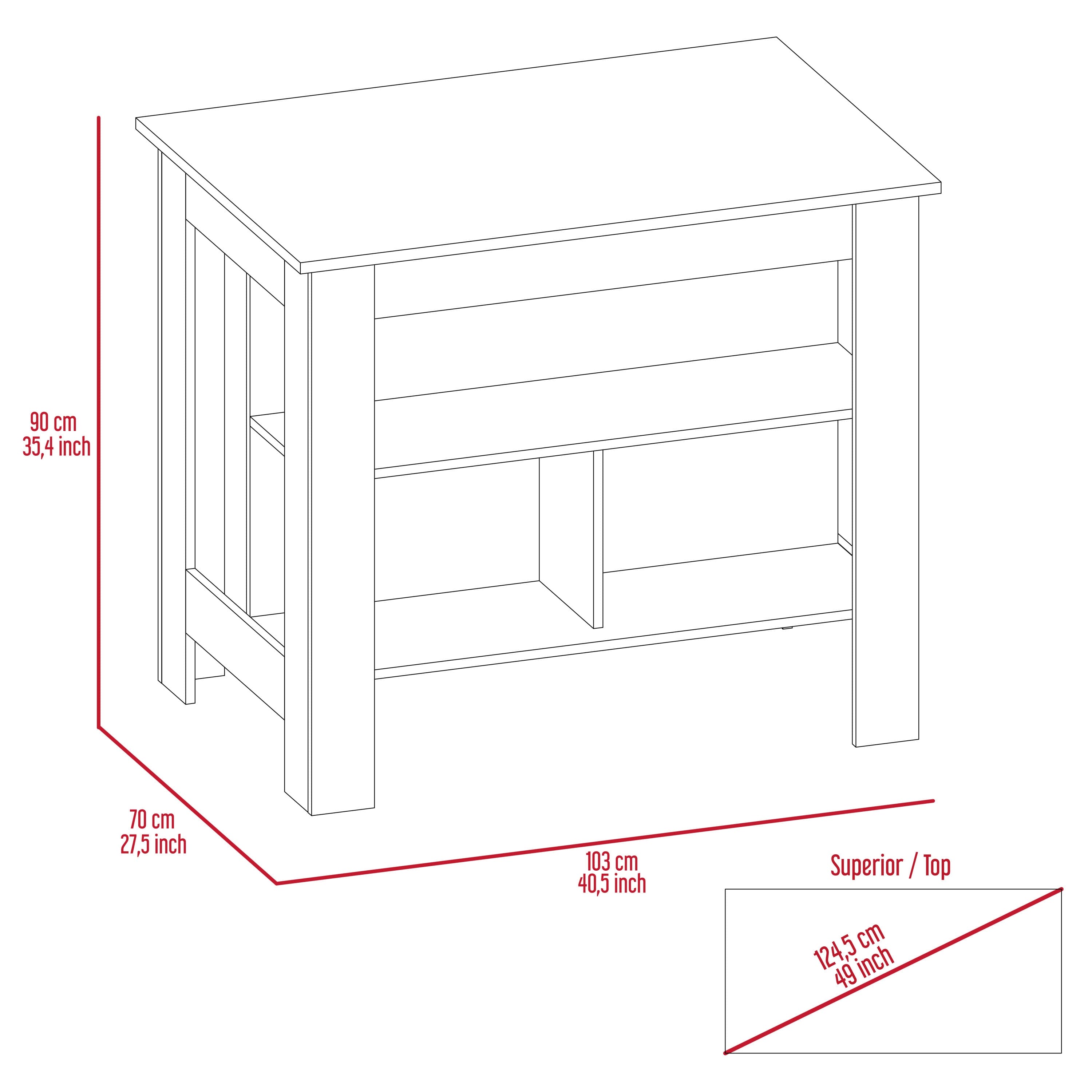 Cala Kitchen Island, Four Legs, Three Shelves  -Dark Brown