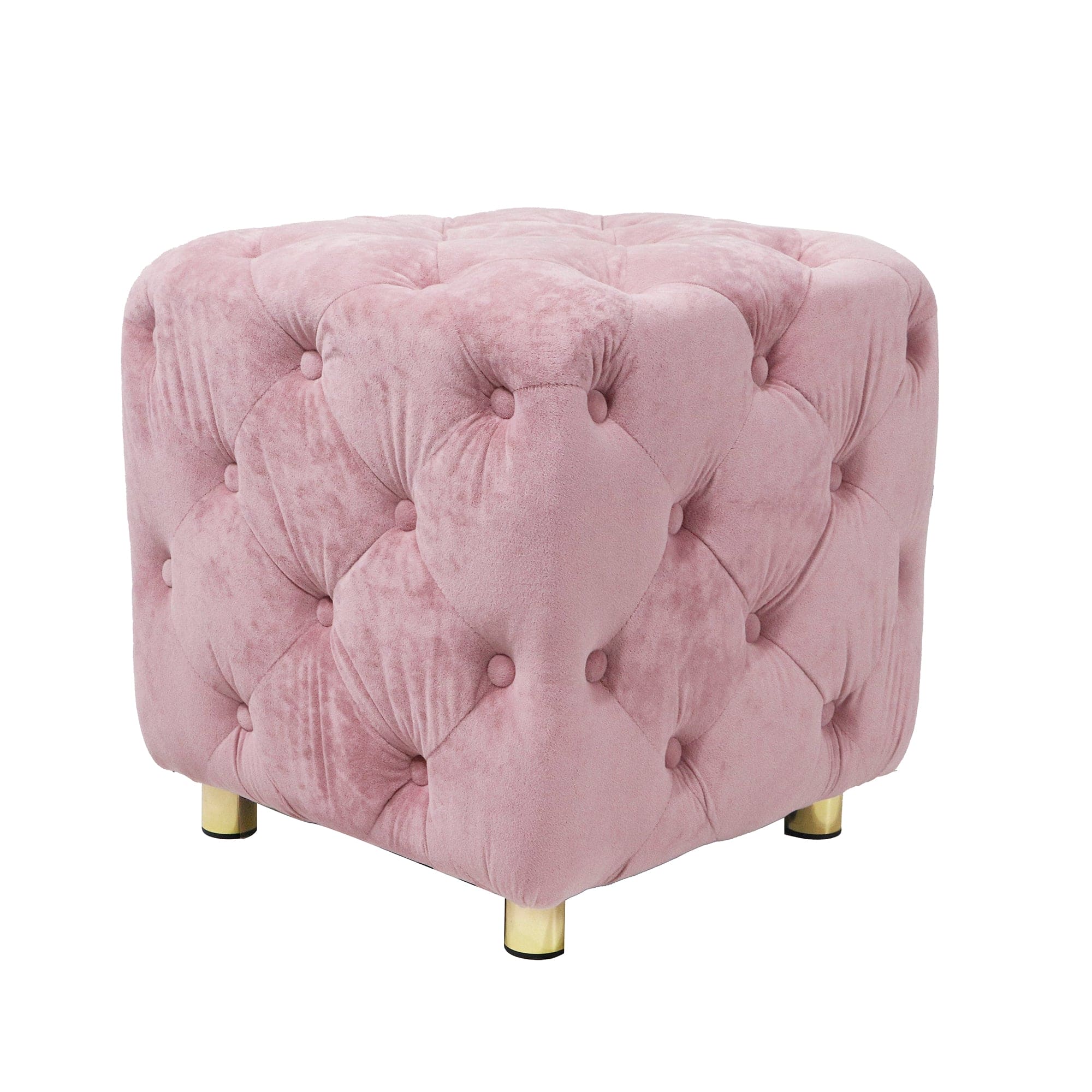 Pink Modern Velvet Upholstered Ottoman, Exquisite Small End Table, Soft Foot Stool,Dressing Makeup Chair, Comfortable Seat for Living Room, Bedroom, Entrance