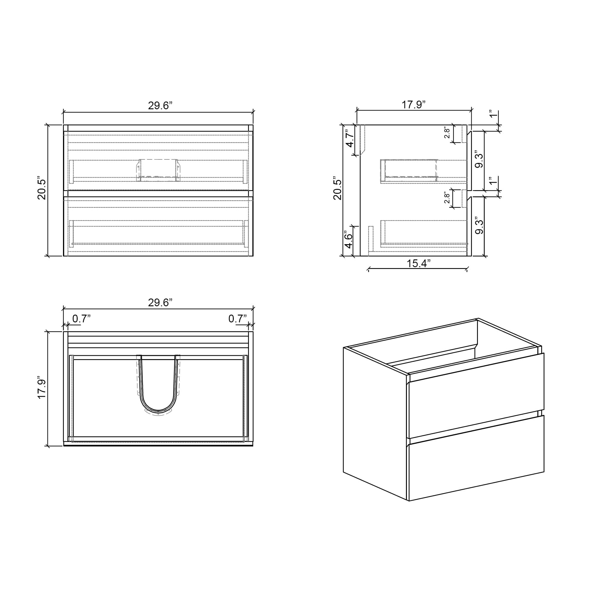 Alice 30" White Bathroom Vanity with Sink, Large Storage Wall Mounted Floating Bathroom Vanity for Modern Bathroom, One-Piece White Sink Basin without Drain and Faucet