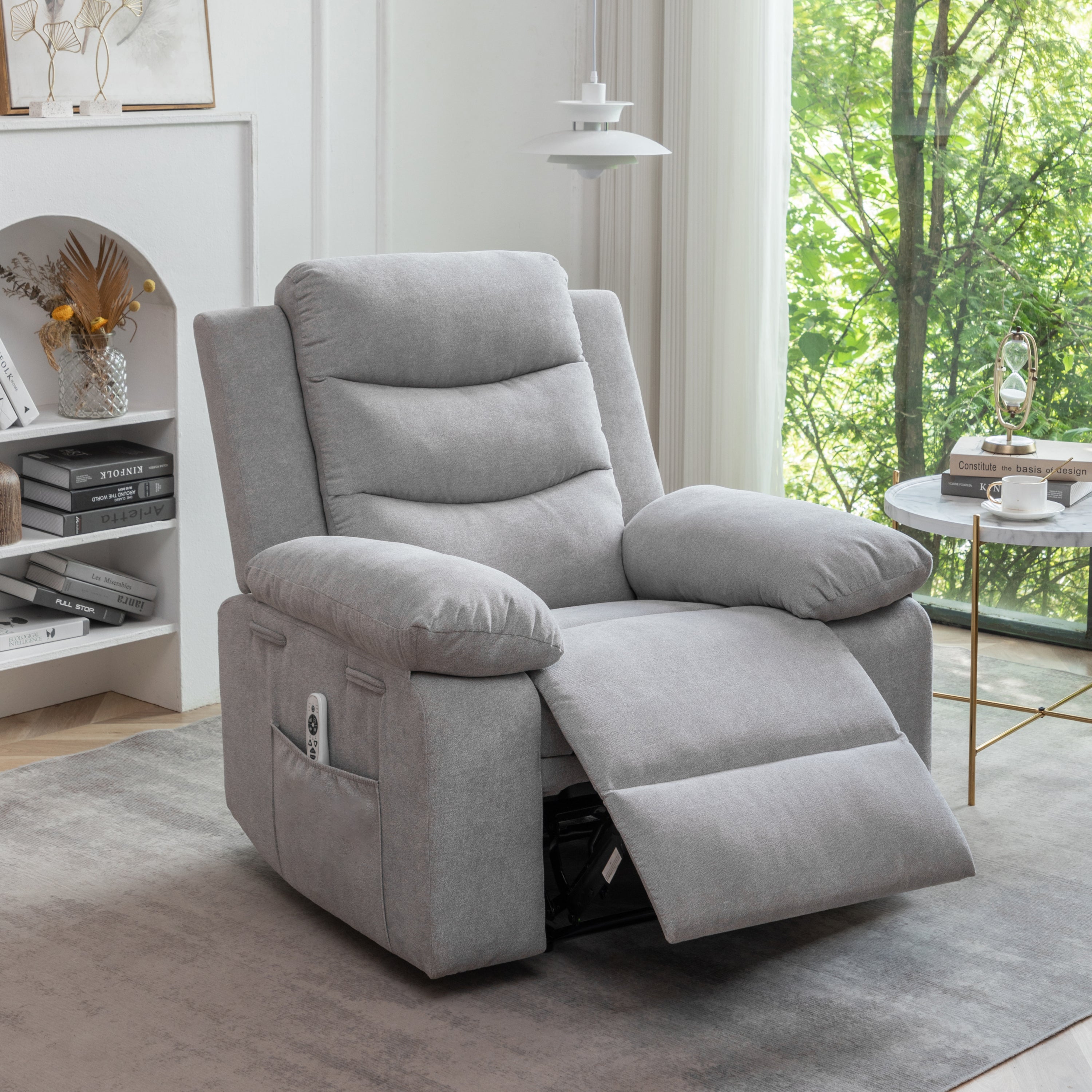 Power Recliner Chair with Adjustable Massage Function, Recliner Chair with
Heating System for Living Room, Light Gray color fabric