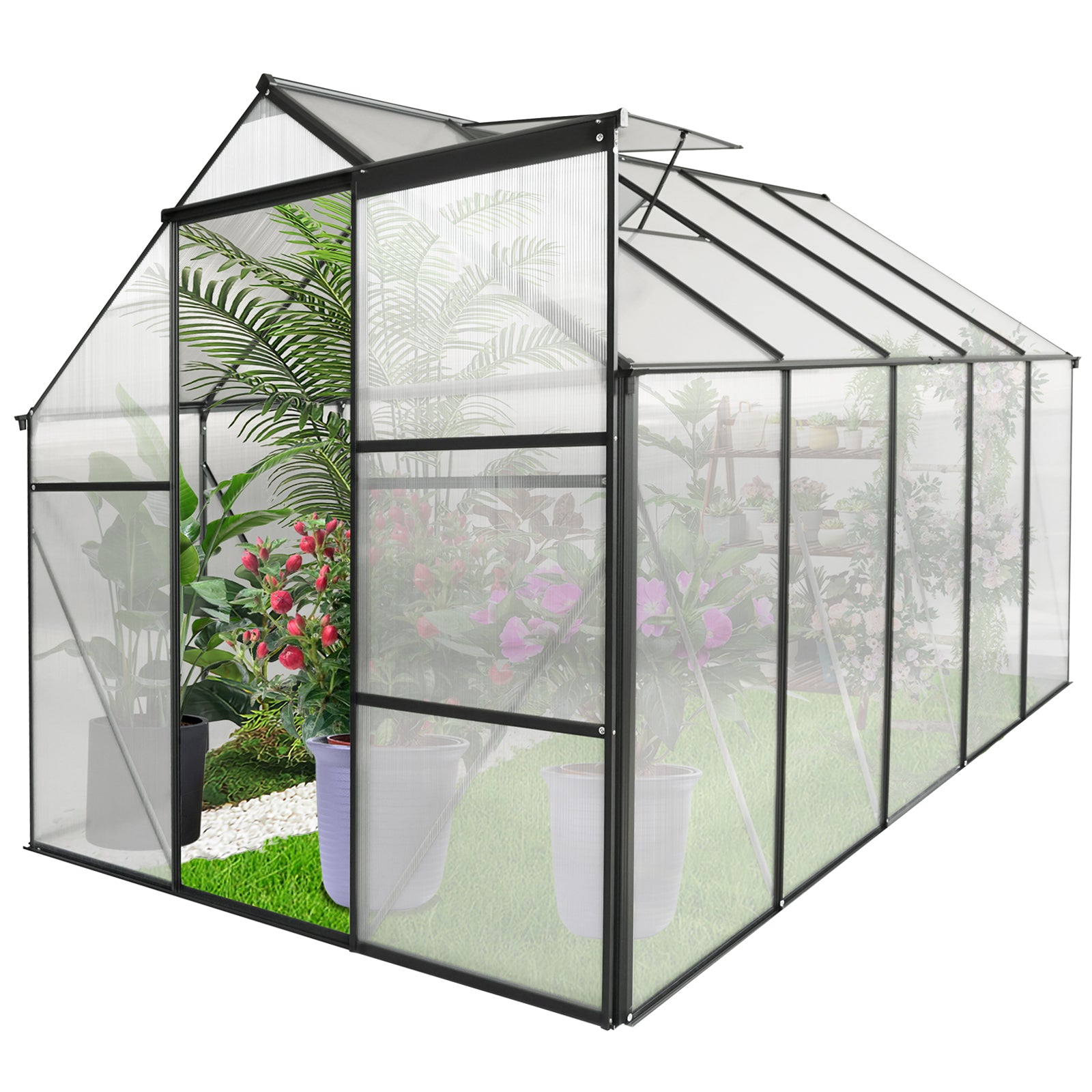 6x10 FT Polycarbonate Greenhouse Raised Base and Anchor Aluminum Heavy Duty Walk-in Greenhouses for Outdoor Backyard in All Season