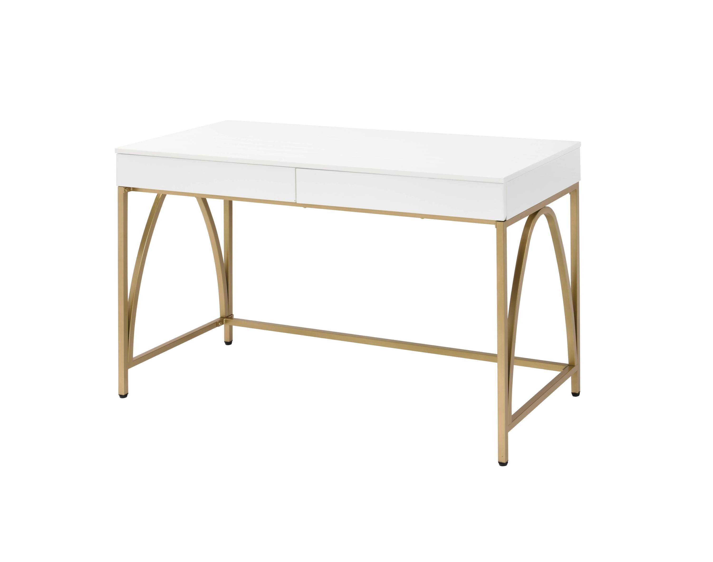 ACME Lightmane Vanity Desk  in White High Gloss & Gold Finish AC00900