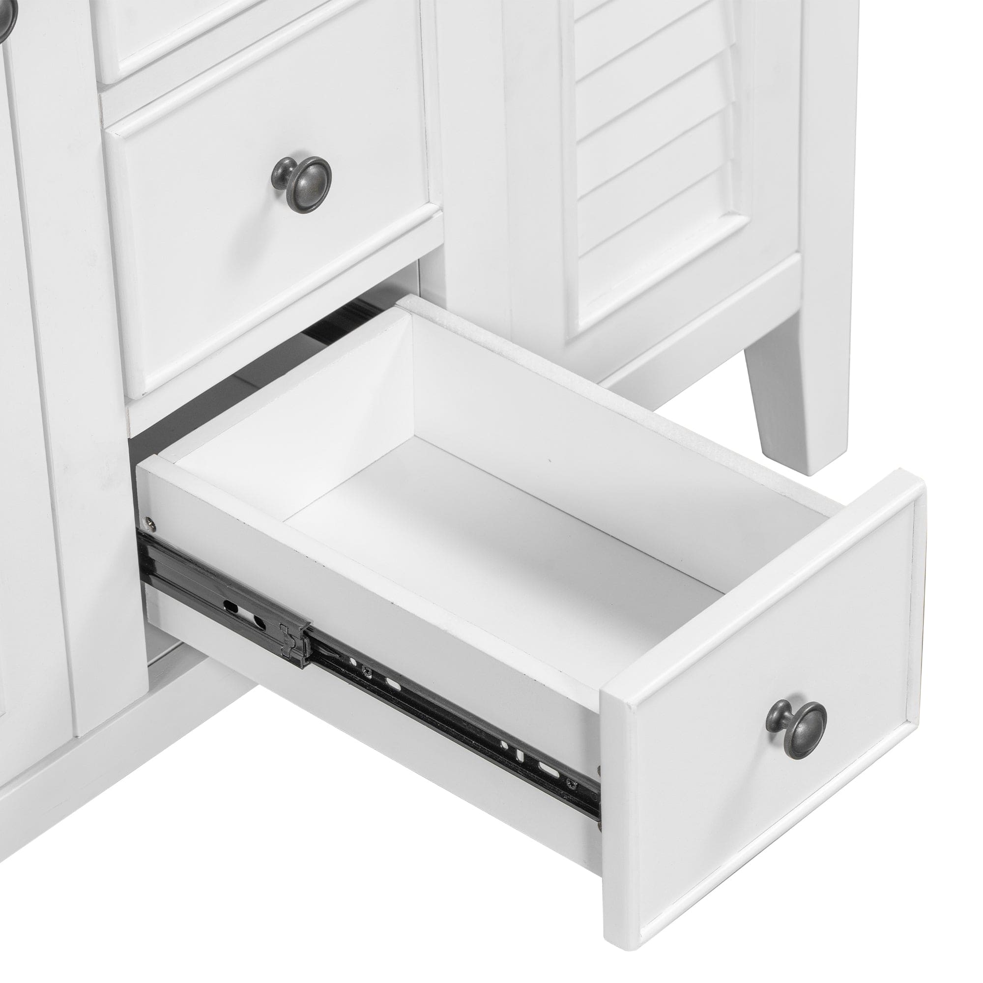 36" Bathroom Vanity with Ceramic Basin, Two Cabinets and Five Drawers, Solid Wood Frame, White (OLD SKU: SY999202AAK)