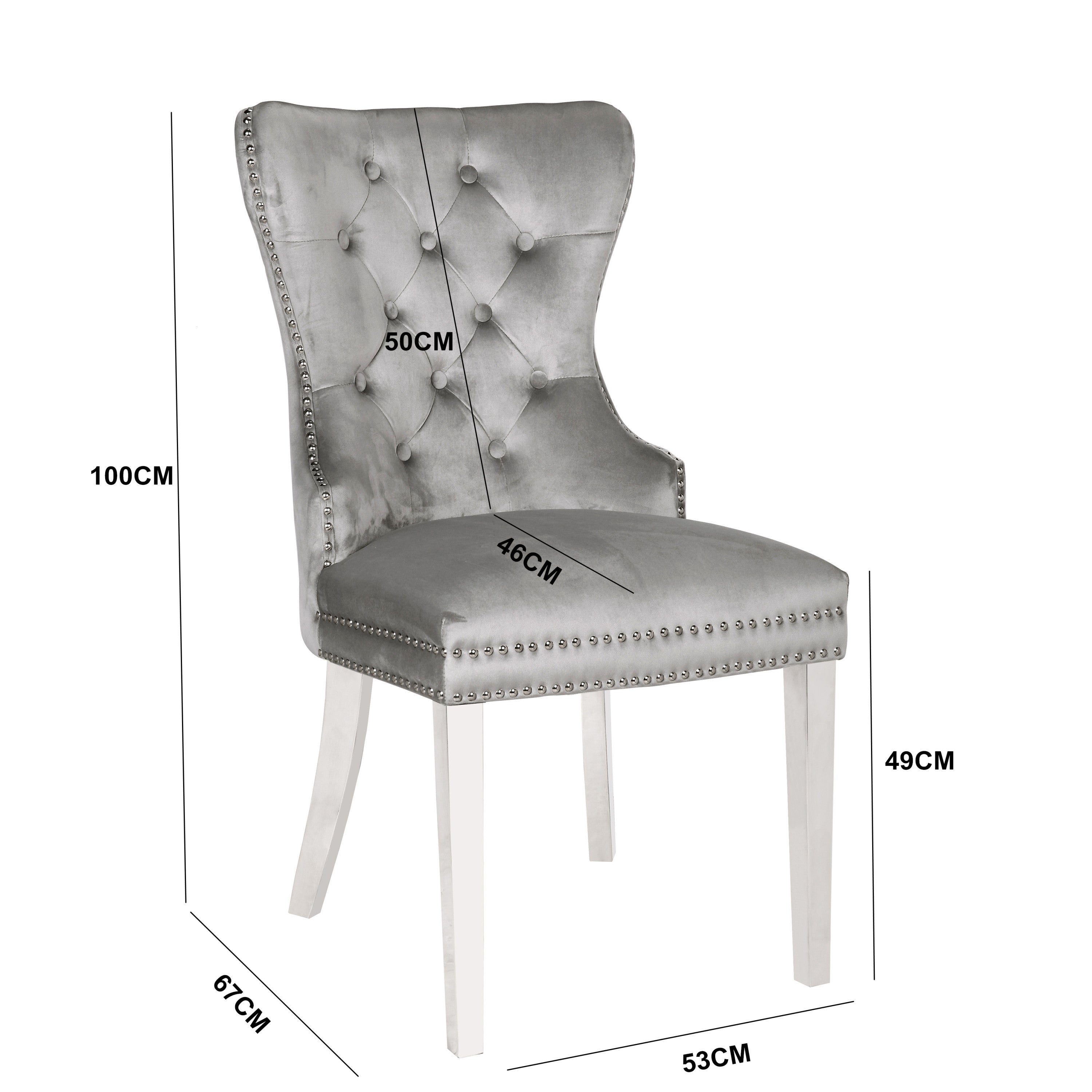 Simba Stainless Steel 2 Piece Chair Finish with Velvet Fabric in Light Gray