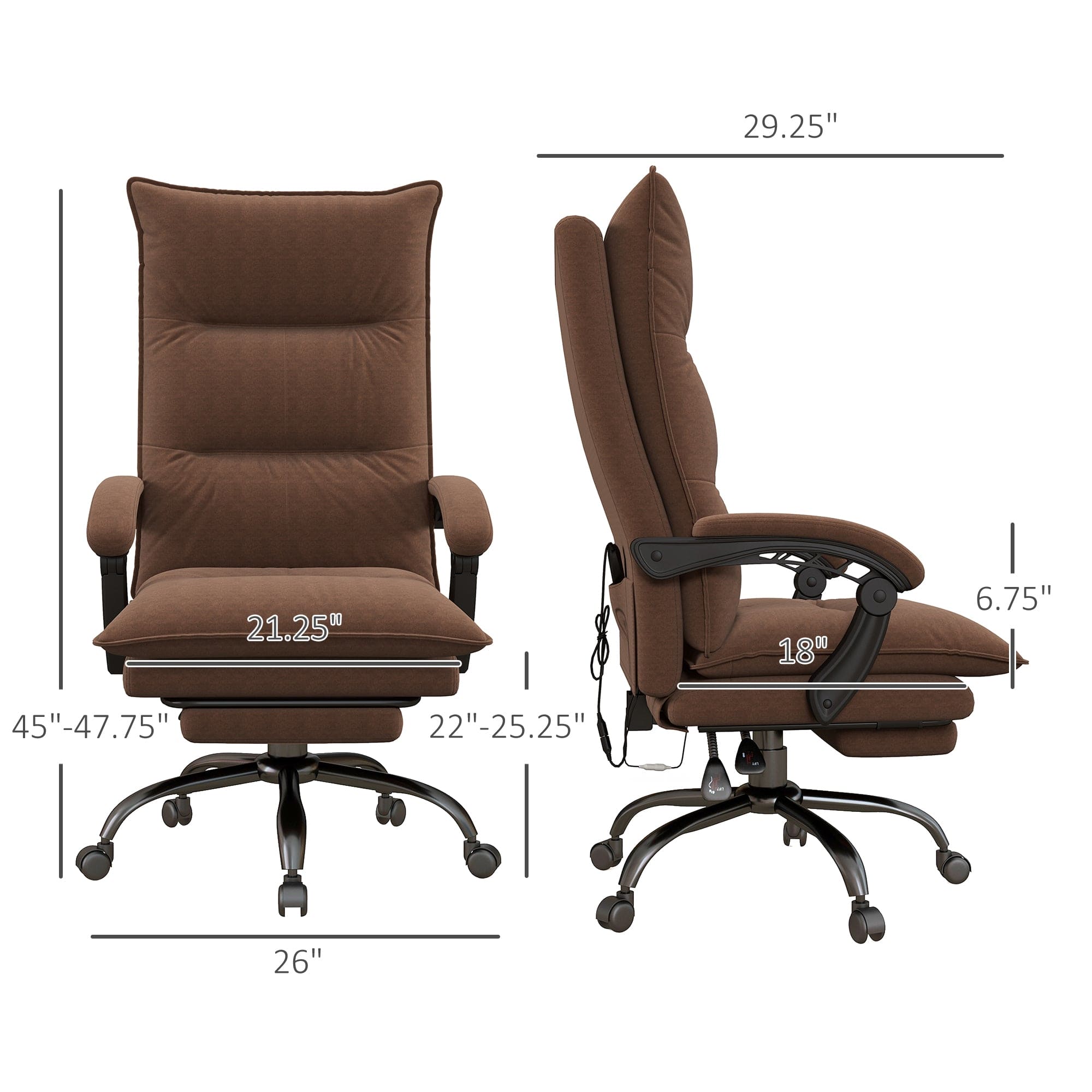 Vinsetto Executive Massage Office Chair with 6 Vibration Points, Microfiber Computer Desk Chair, Heated Reclining Chair with Footrest, Armrest, Double Padding, Brown