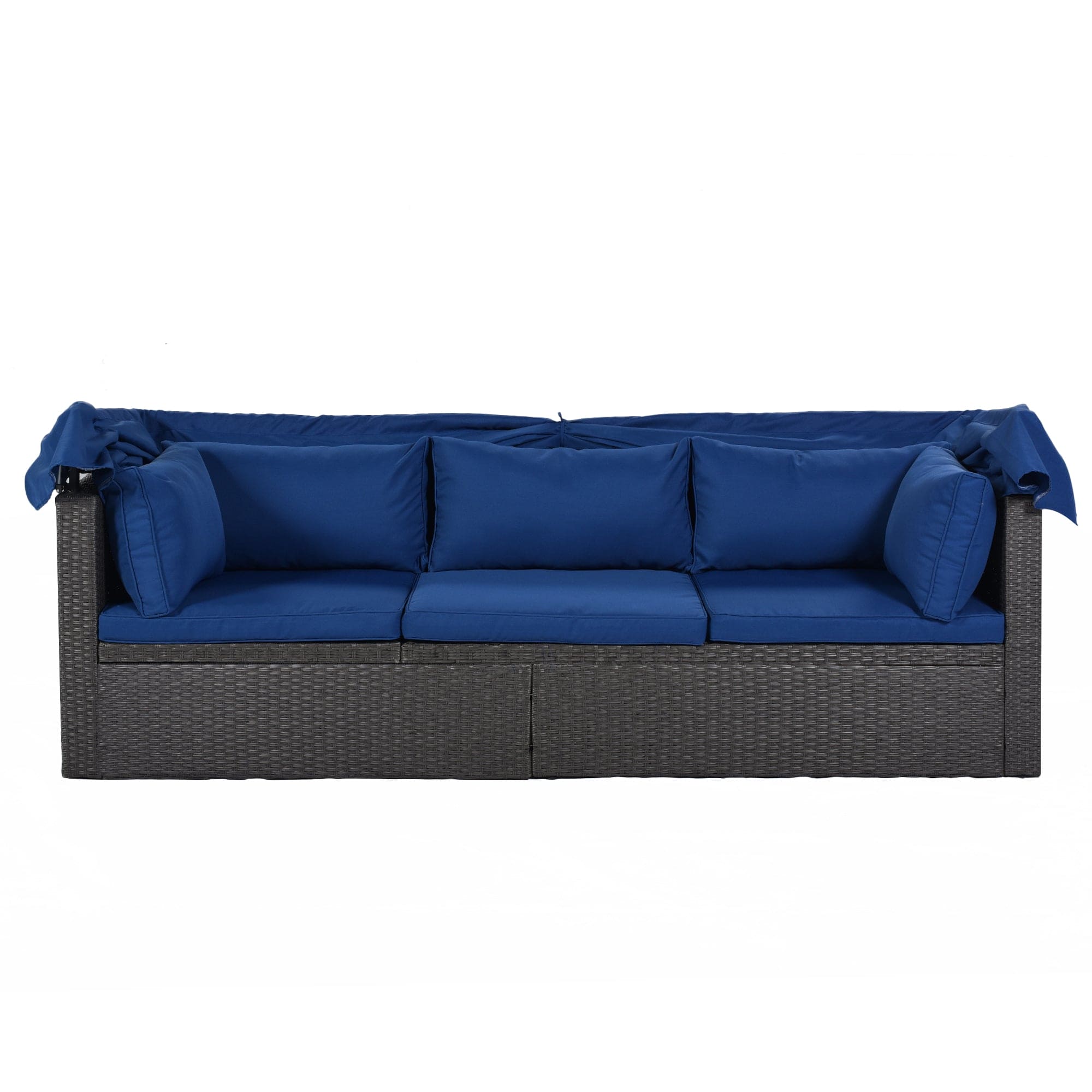 U_Style Outdoor Patio Rectangle Daybed with Retractable Canopy,  Wicker Furniture Sectional Seating with Washable Cushions, Backyard, Porch(As same as WY000263AAE)