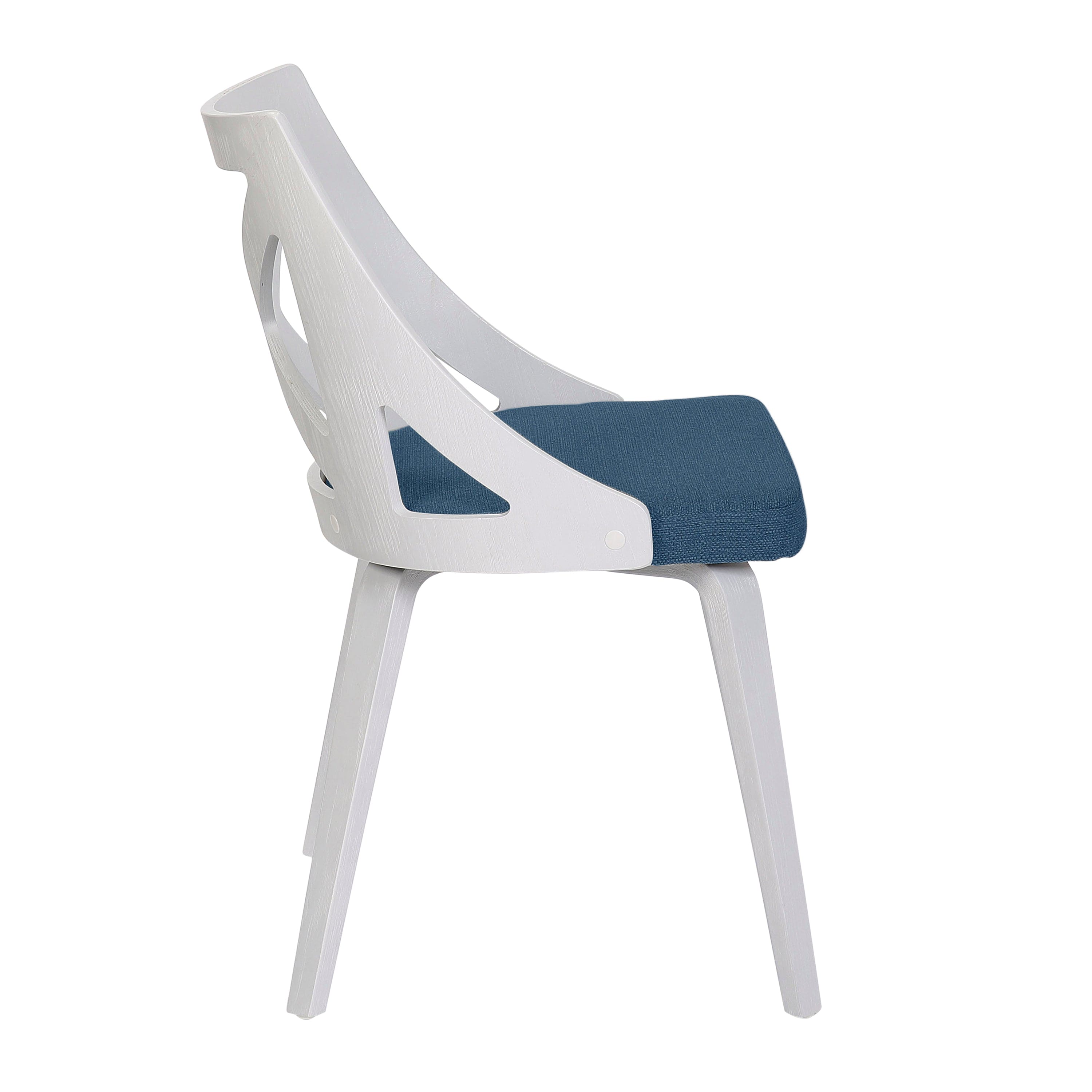 Charlotte Farmhouse Chair in White Textured Wood and Blue Fabric by LumiSource - Set of 2