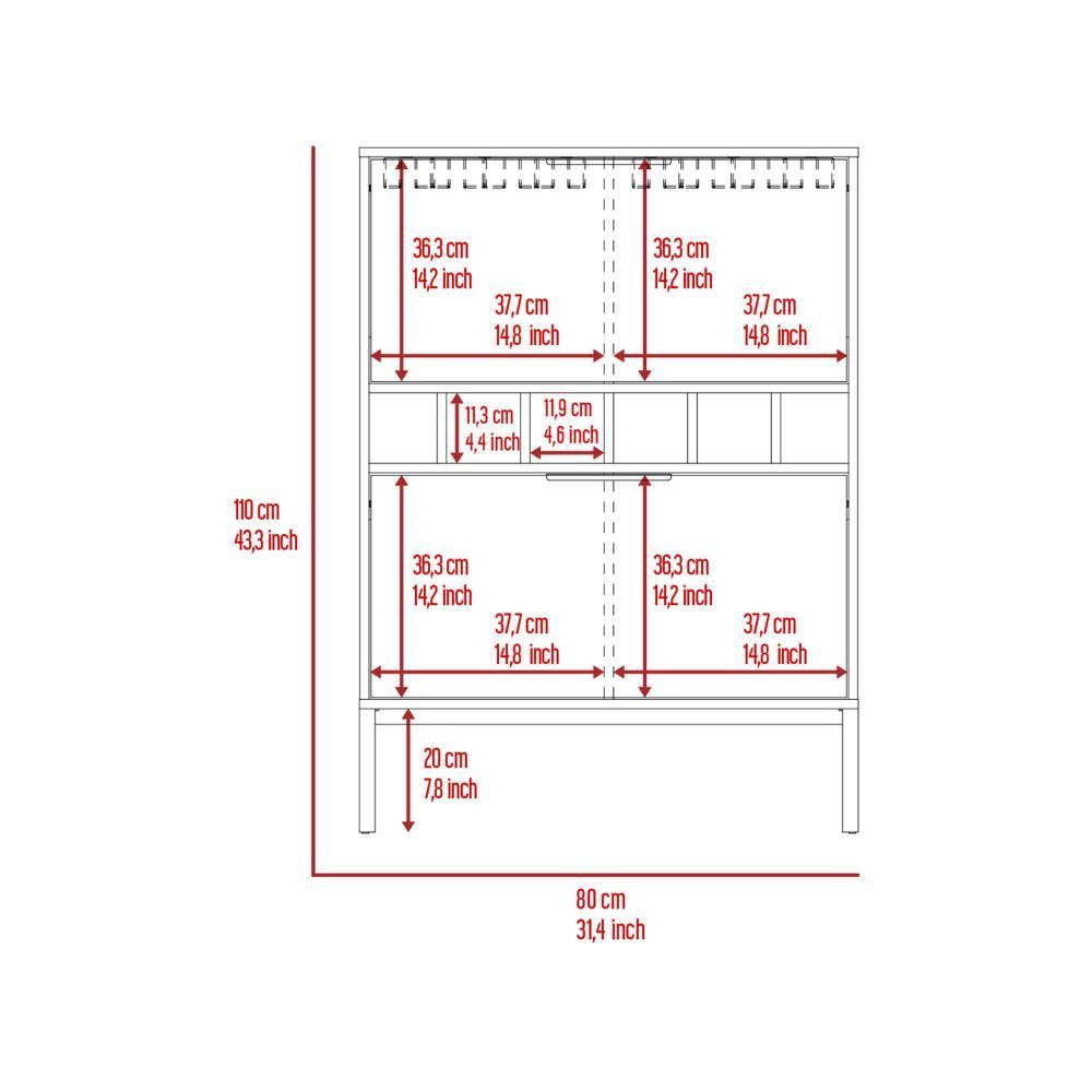 Bar Cabinet Puertu, Six Wine Cubbies, Double Door Cabinet, Light Gray Finish