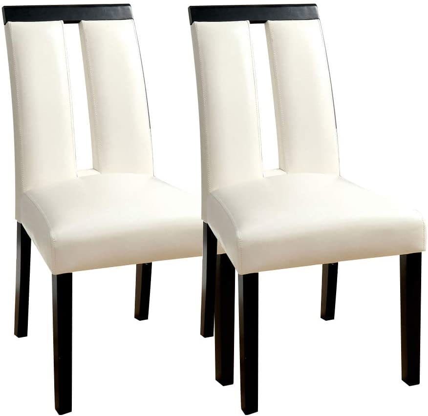 Set of 2 Chairs Black And White Leatherette Beautiful Padded Side Chairs Slit Back Design Kitchen Dining Room Furniture