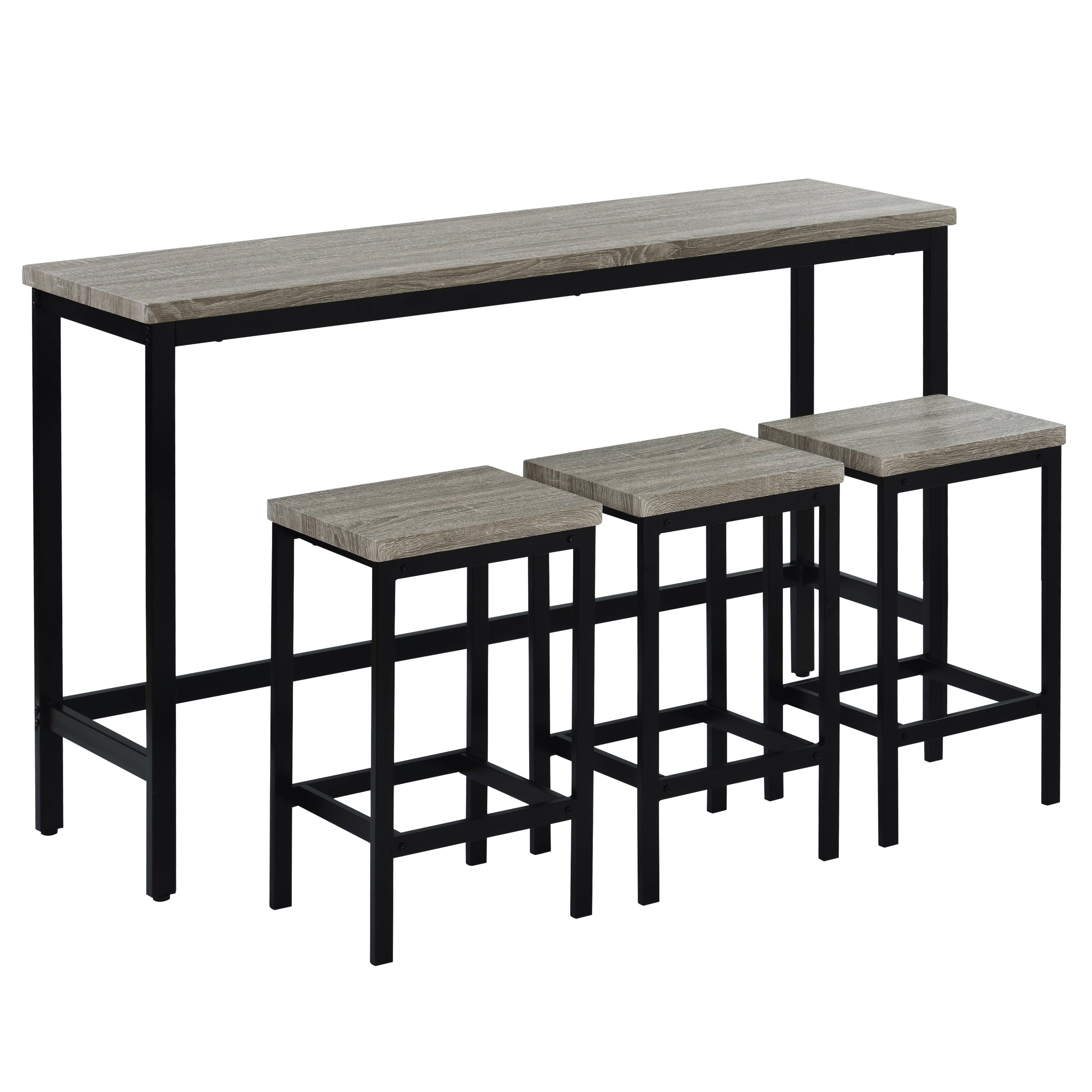 TOPMAX Counter Height Extra Long Dining Table Set with 3 Stools Pub Kitchen Set Side Table with Footrest, Gray