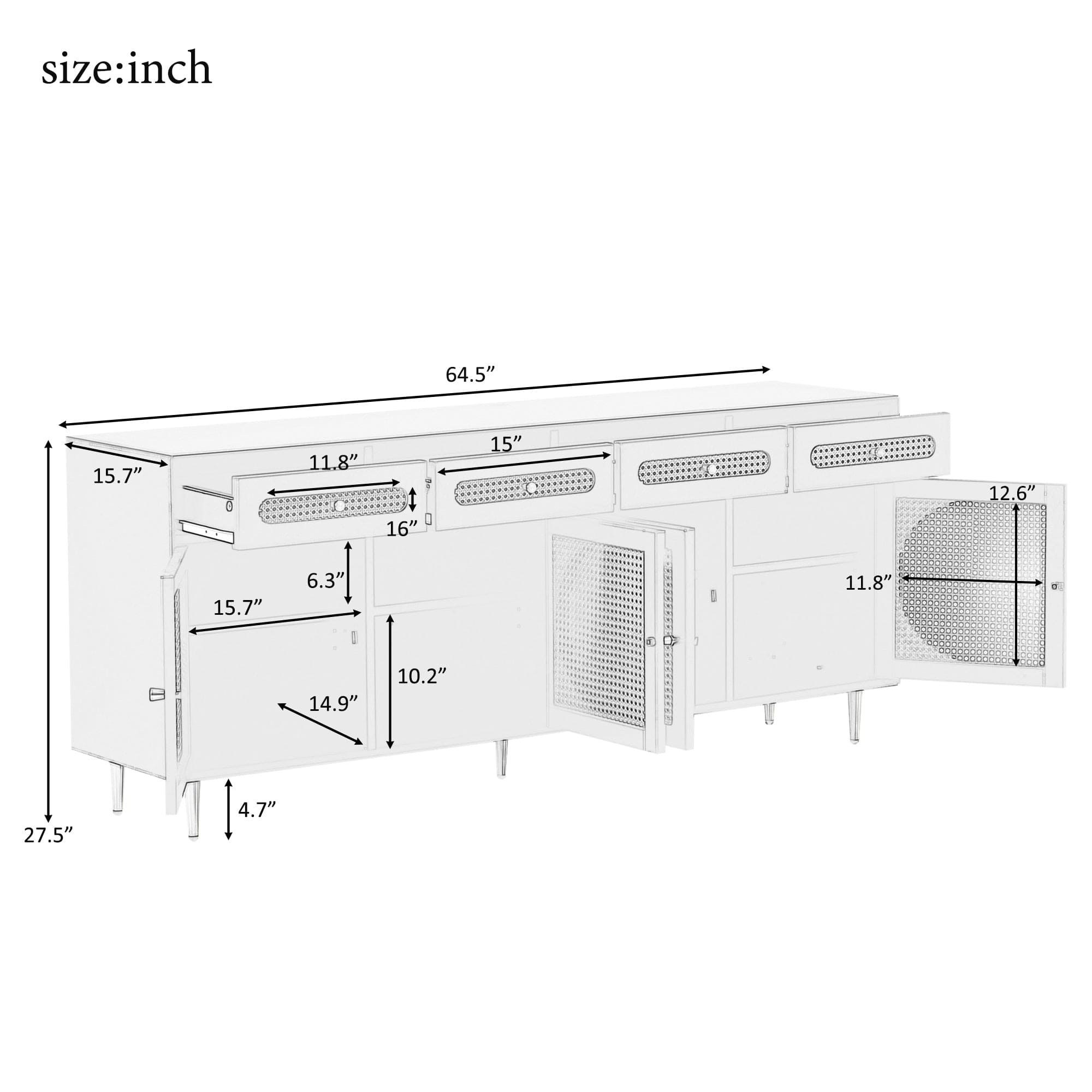 U-Can TV Stand with Rattan Door,Woven Media Console Table with Adjustable Shelves for TVs up to 65",Storage Sideboard Cabinet for Living Room