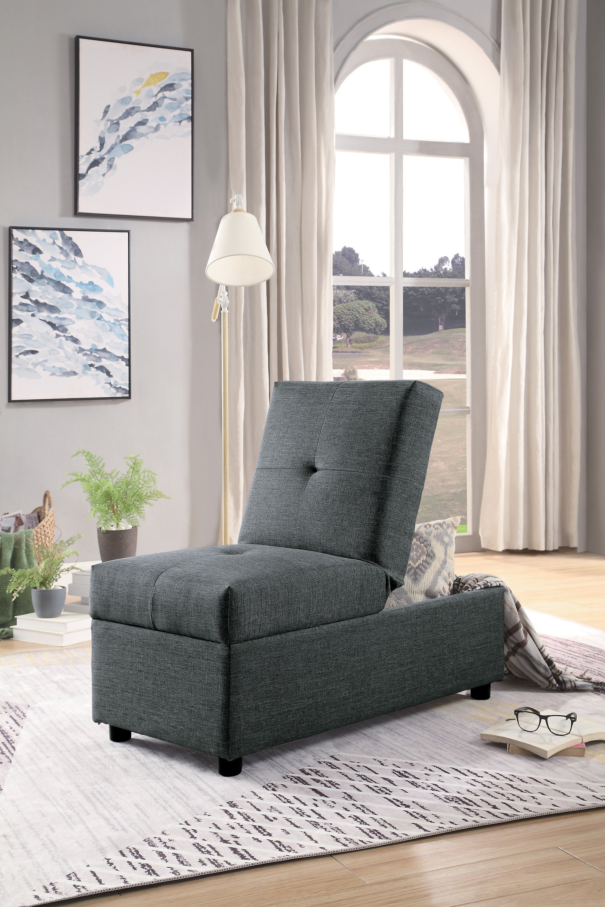 Gray Color Stylish 1pc Storage Ottoman Convertible Chair Foam Cushioned Fabric Upholstered Solid Wood Plywood Frame Living Room Furniture