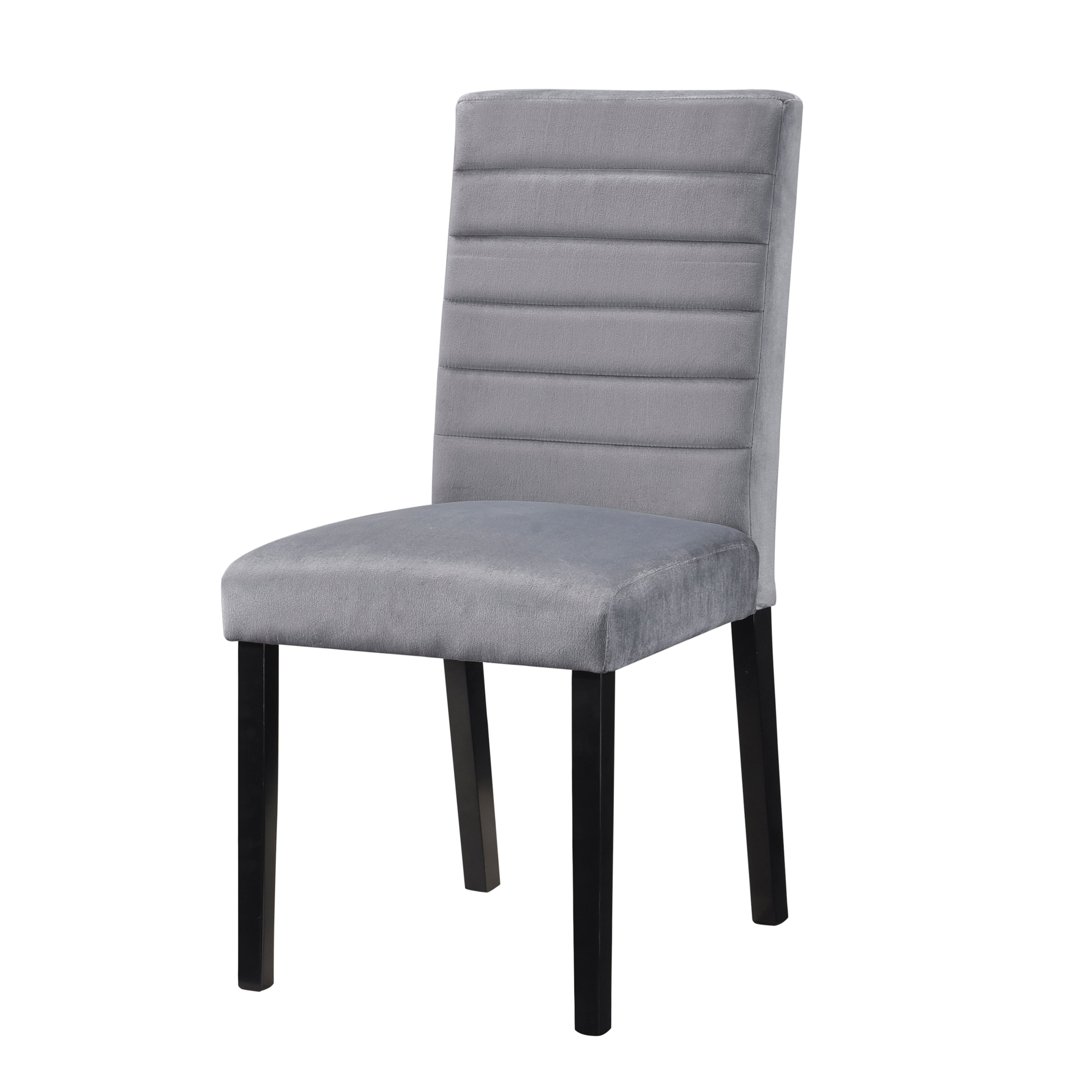 Gray Velvet Upholstered Side Chairs Set of 2pc Black Finish Wood Frame Casual Dining Room Furniture