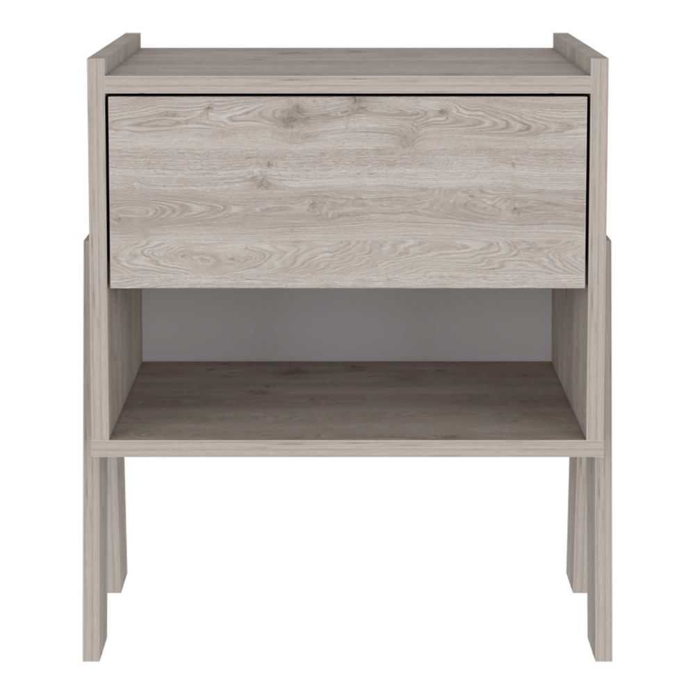 Joy Nightstand, Four Legs, One Open Shelf, One Drawer  -Light Gray