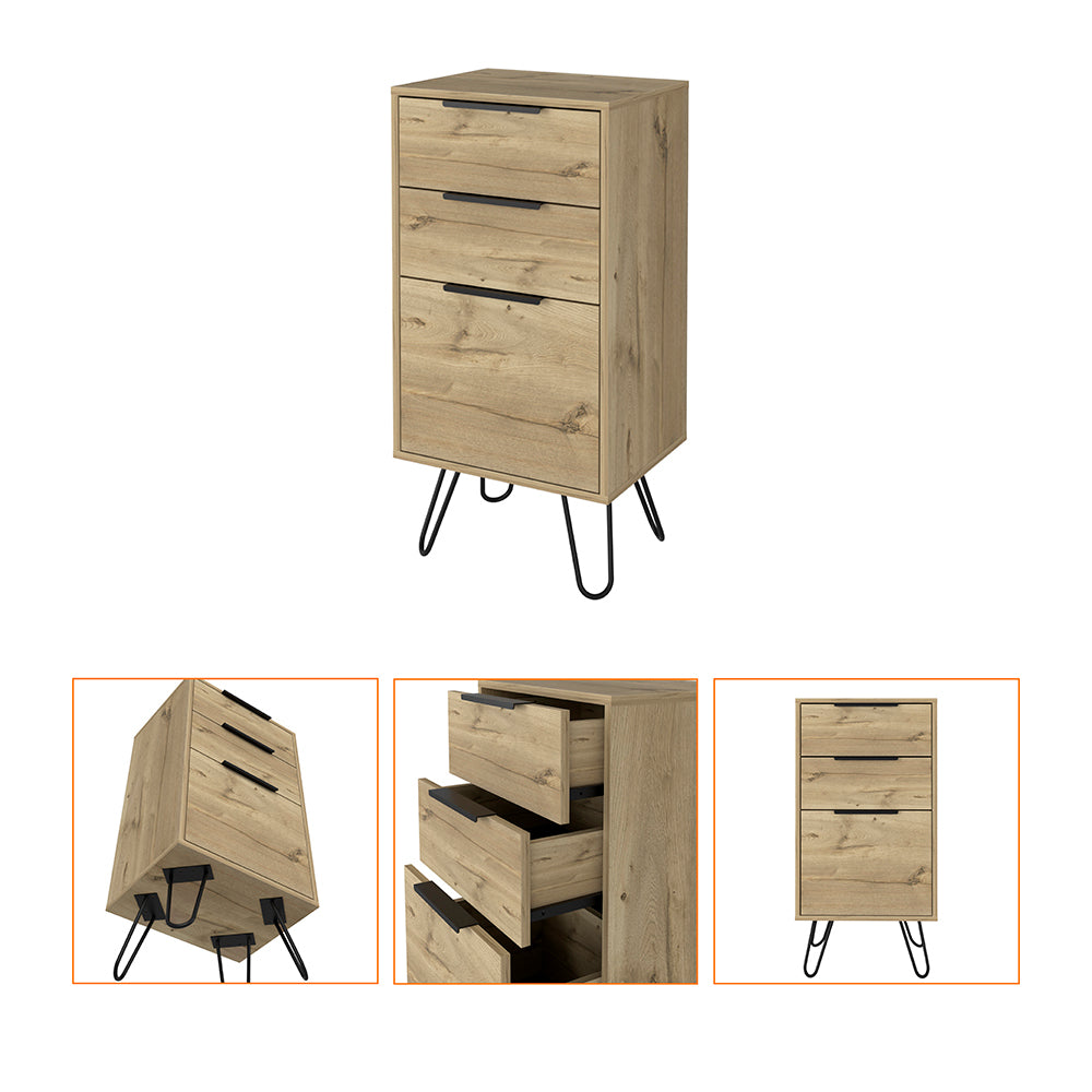 Light Dresser Skyoner, Hairpin Legs, Superior Top,Three Drawers, Light Oak Finish