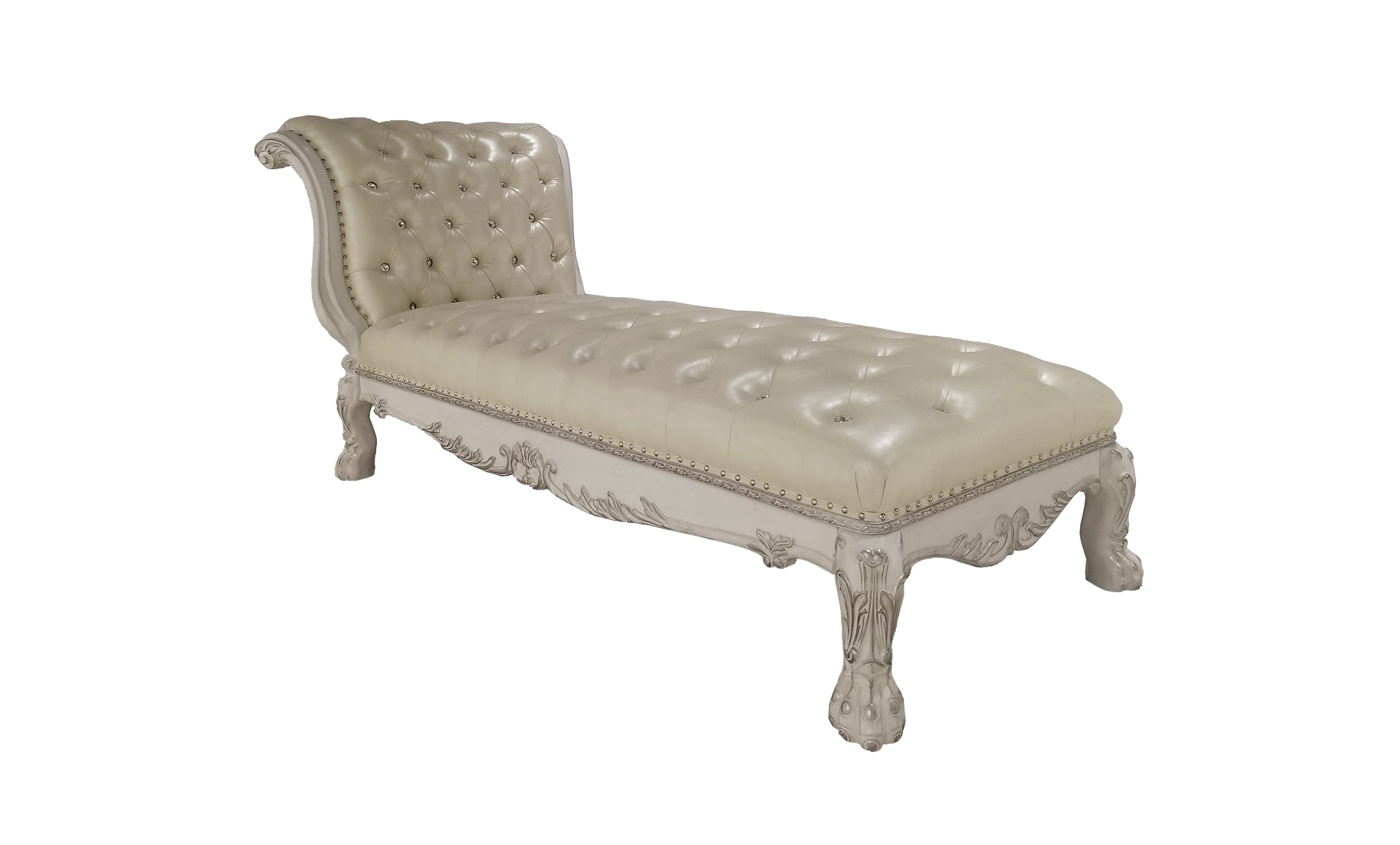 ACME Dresden  Chaise w/Pillow, Synthetic Leather & Bone White Finish AC01693