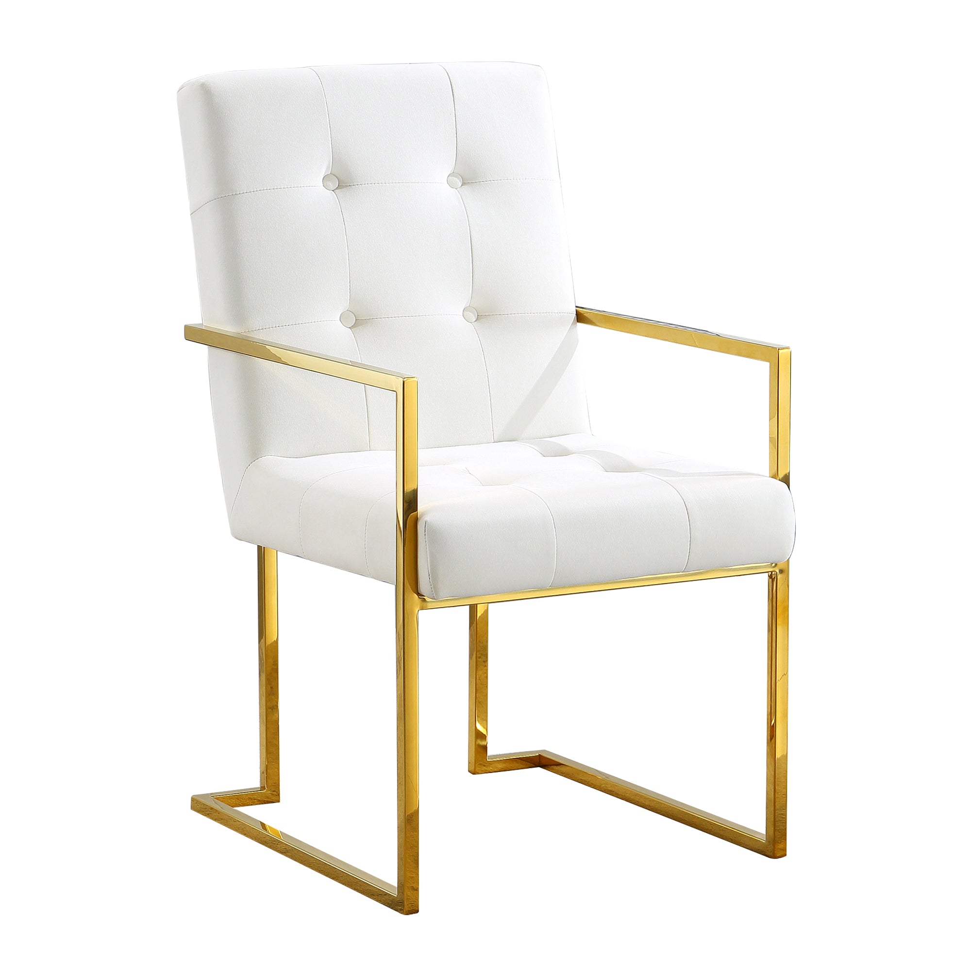 Modern Velvet Dining Arm Chair Set of 1, Tufted Design and Gold Finish Stainless Base