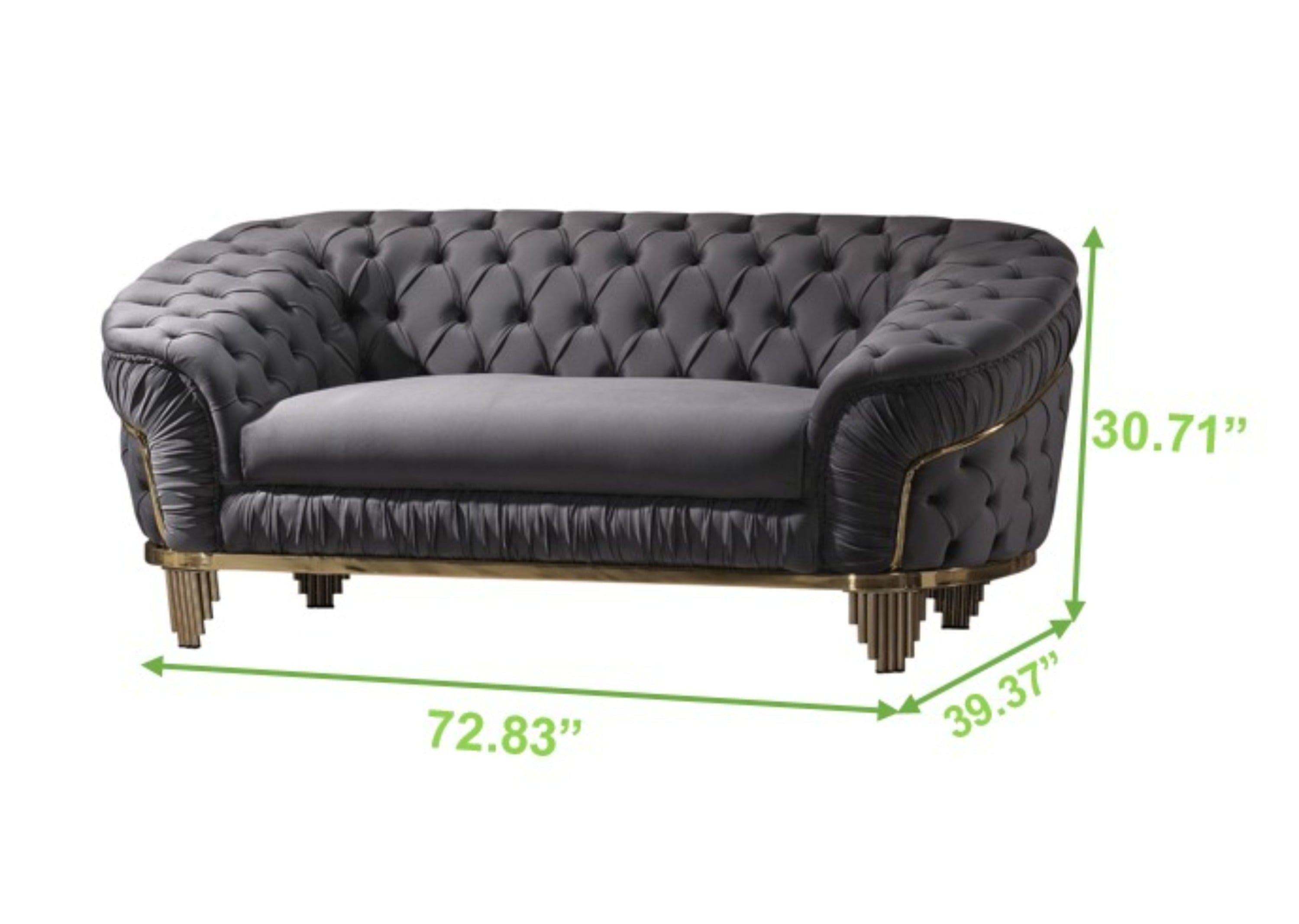 Vanessa Loveseat in Grey and Gold with Fabric button-tufted velvet upholstery Finish