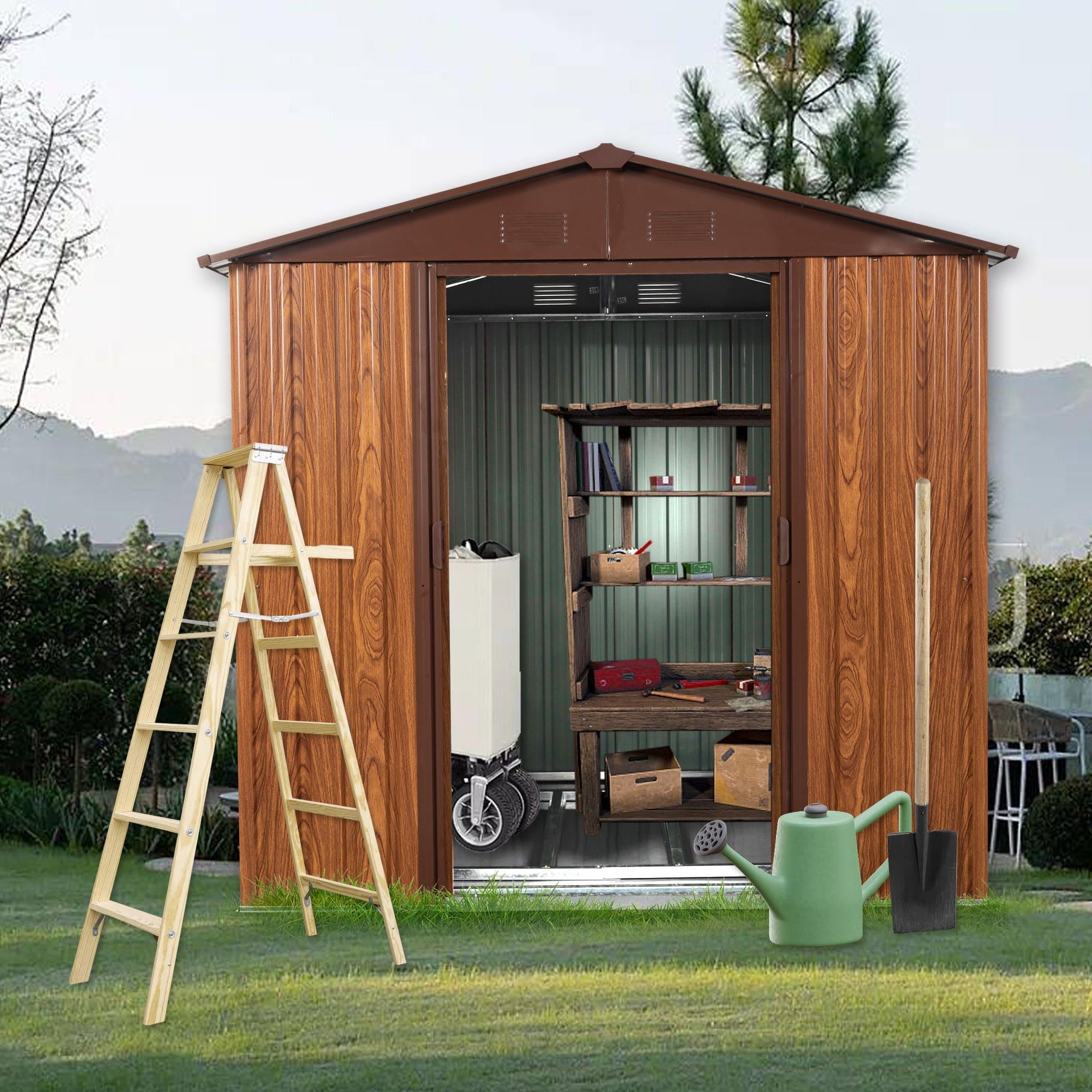 6ft x 6ft Outdoor Metal Storage Shed with Metal Floor Base ,With window