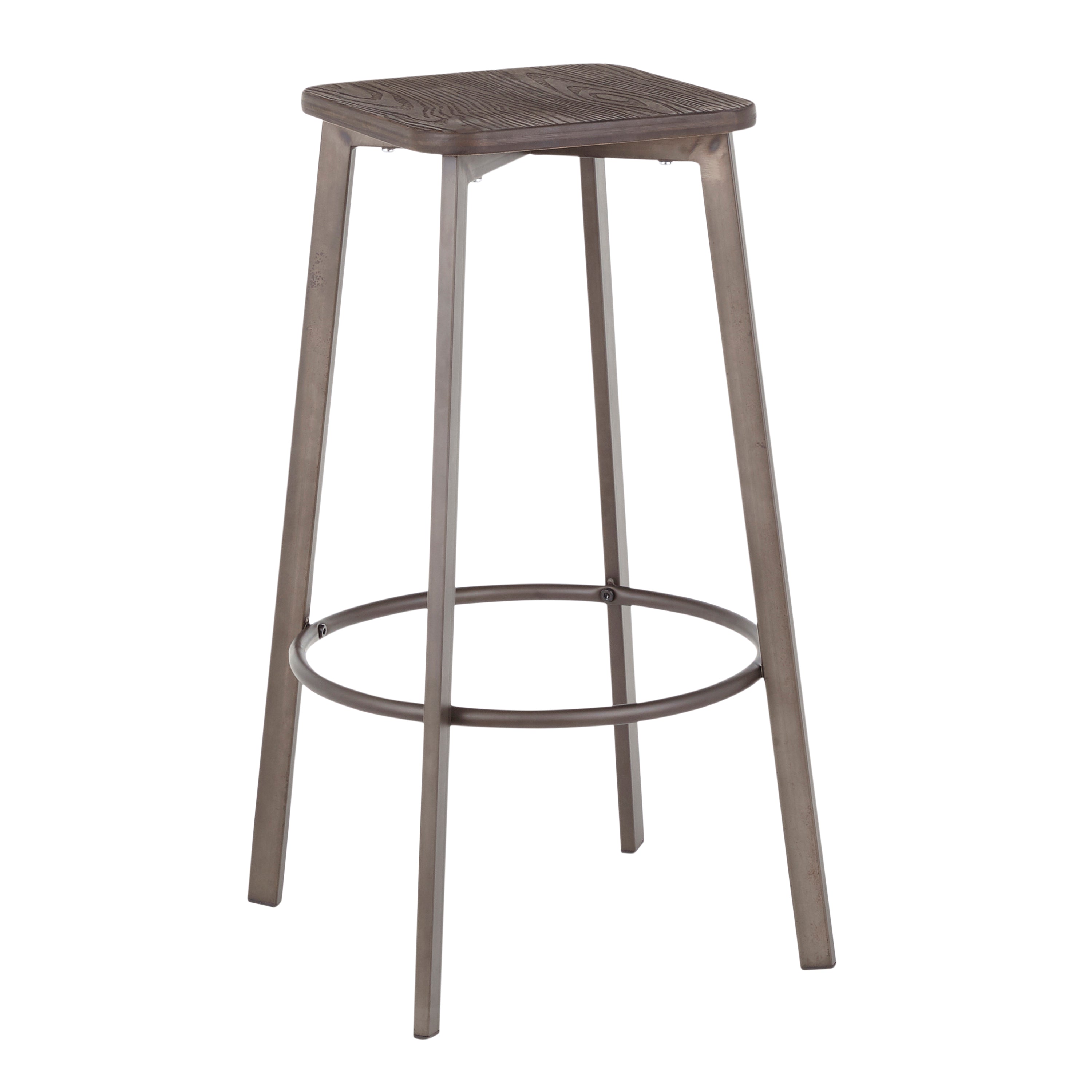 Clara Industrial Square Barstool in Antique Metal and Espresso Wood-Pressed Grain Bamboo by LumiSource - Set of 2