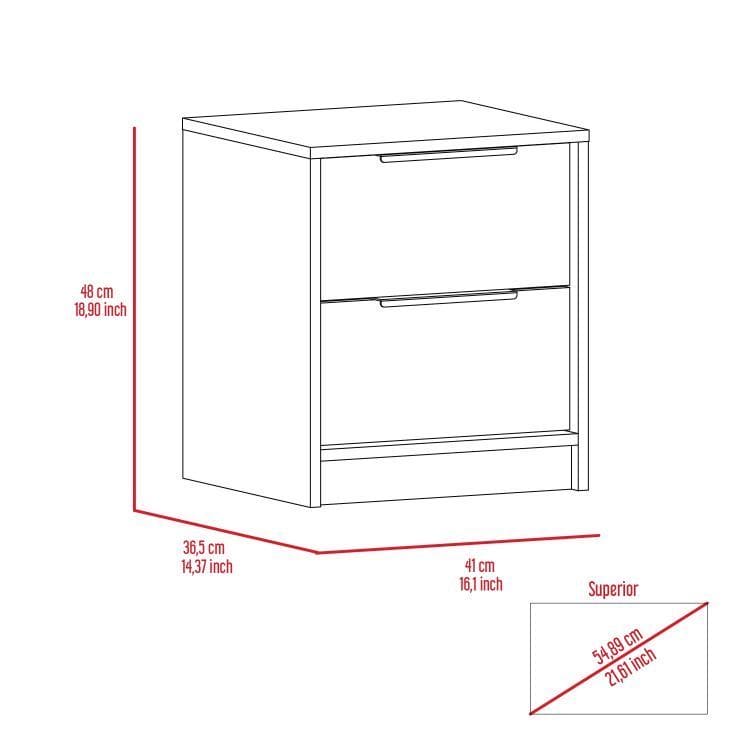 Nightstand Cervants, Two Drawers, Metal Handle, Light Gray Finish