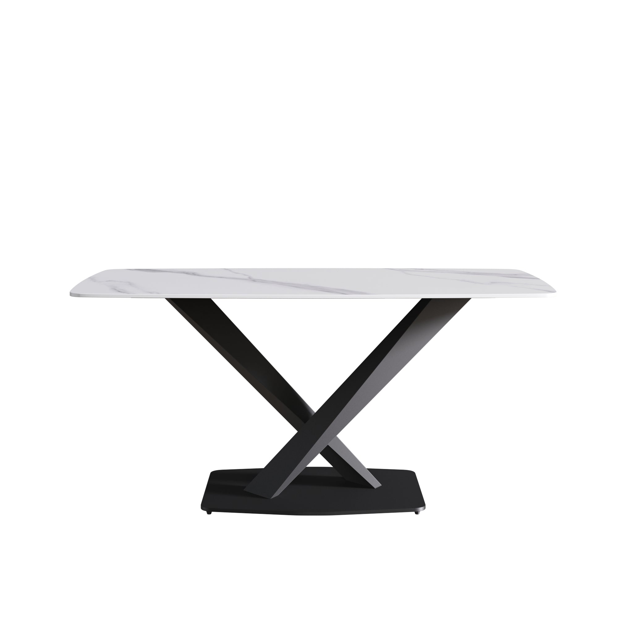 63"Modern artificial stone white curved black metal leg dining table -6 people