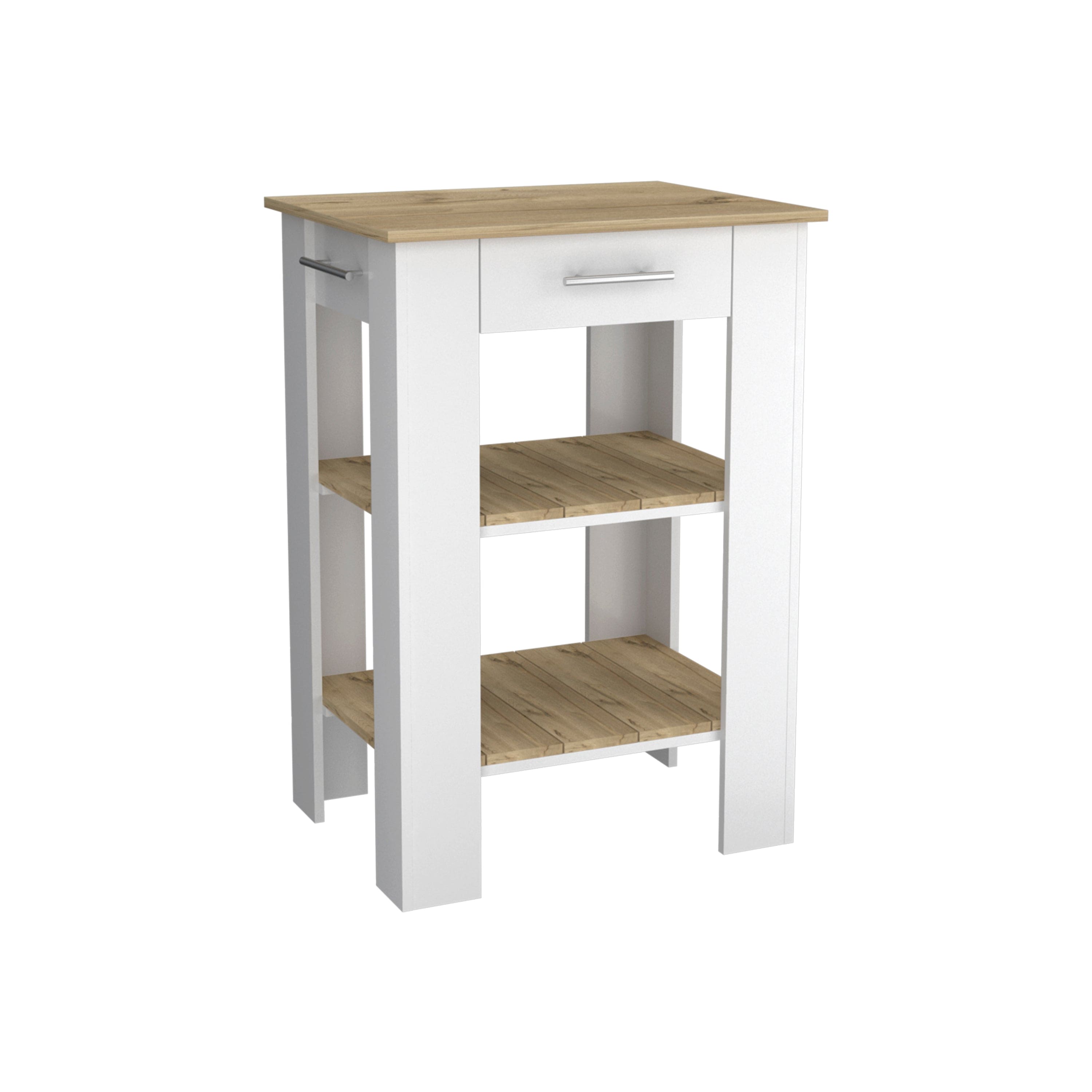 Rockaway 1-Drawer 2-Shelf Kitchen Island White and Light Oak