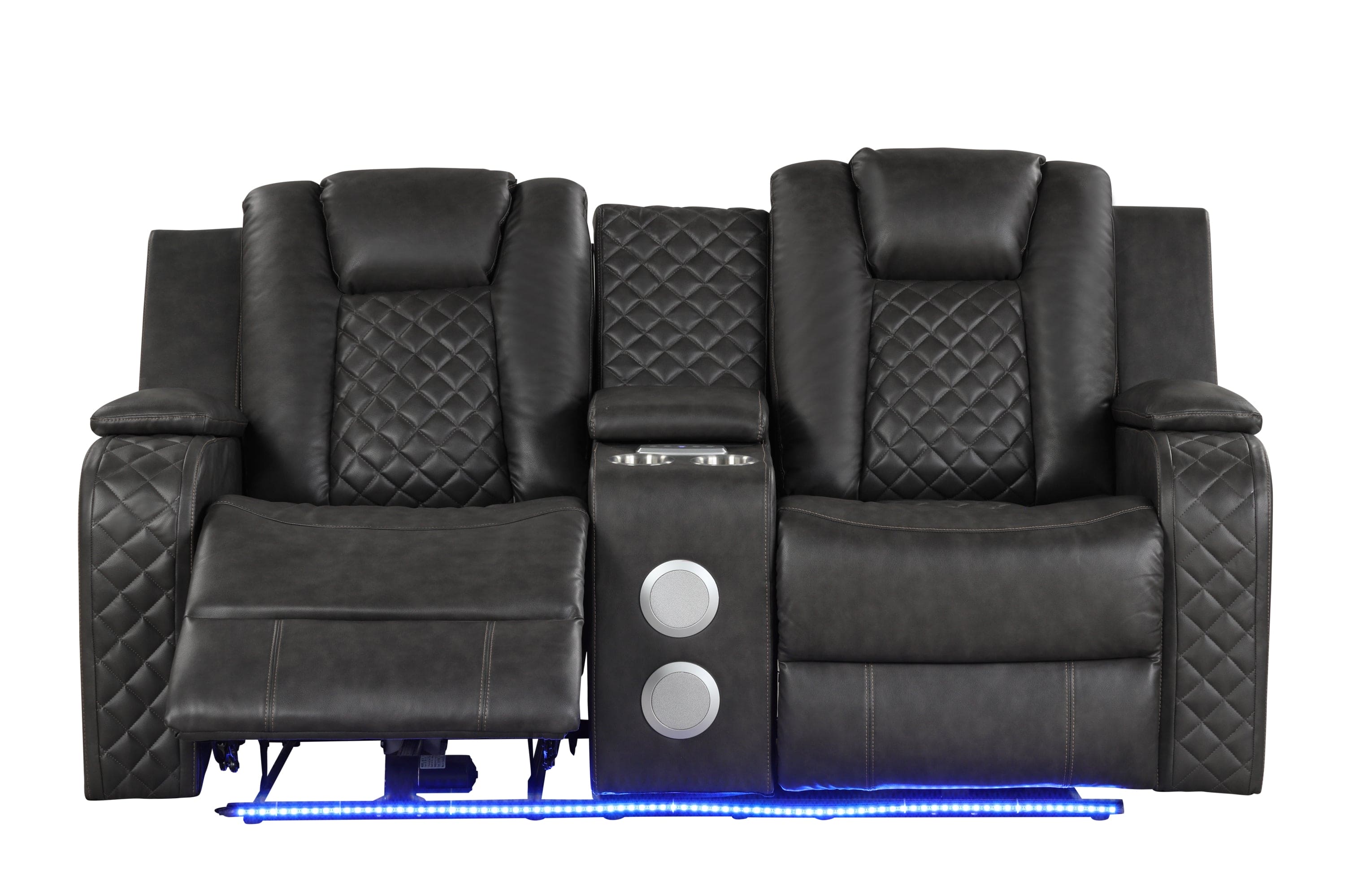 Benz LED & Power Reclining Loveseat Made With Faux Leather in Black